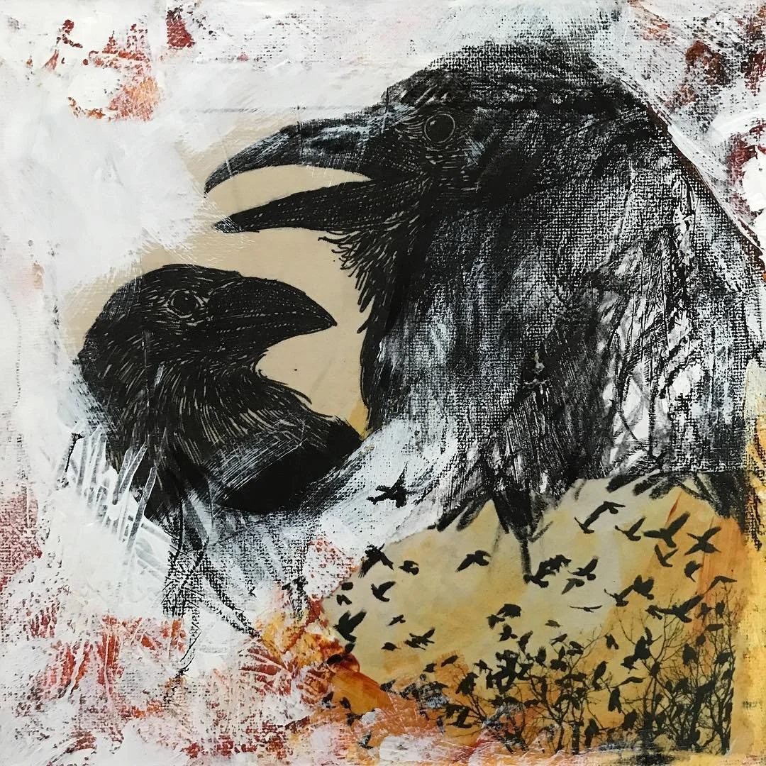  Crows 
Mixed media and acrylic paint on canvas, 8”x8”  |  2018