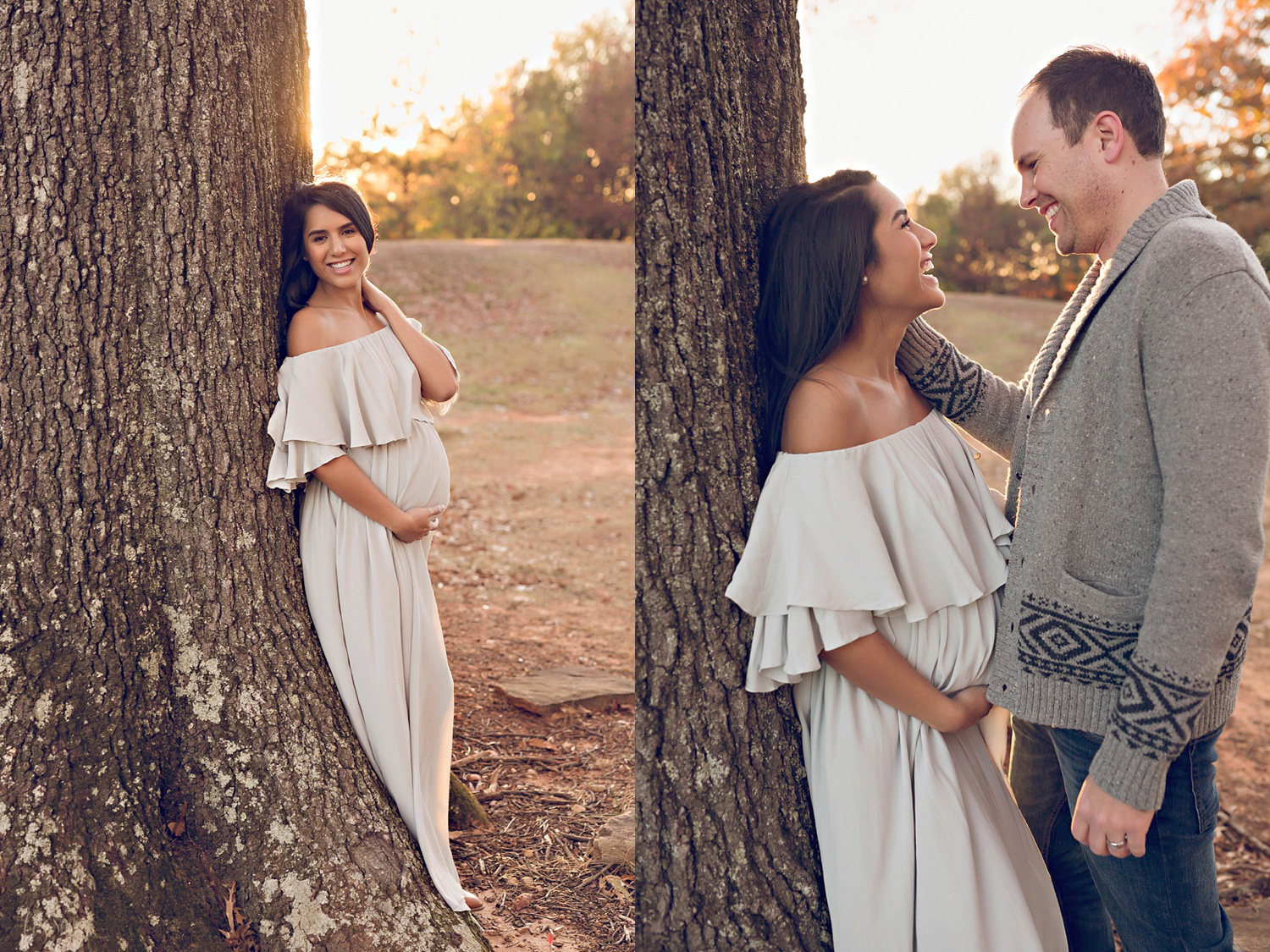  Maternity pictures incorporating a tree and the sunset in an Atlanta park.&nbsp; 