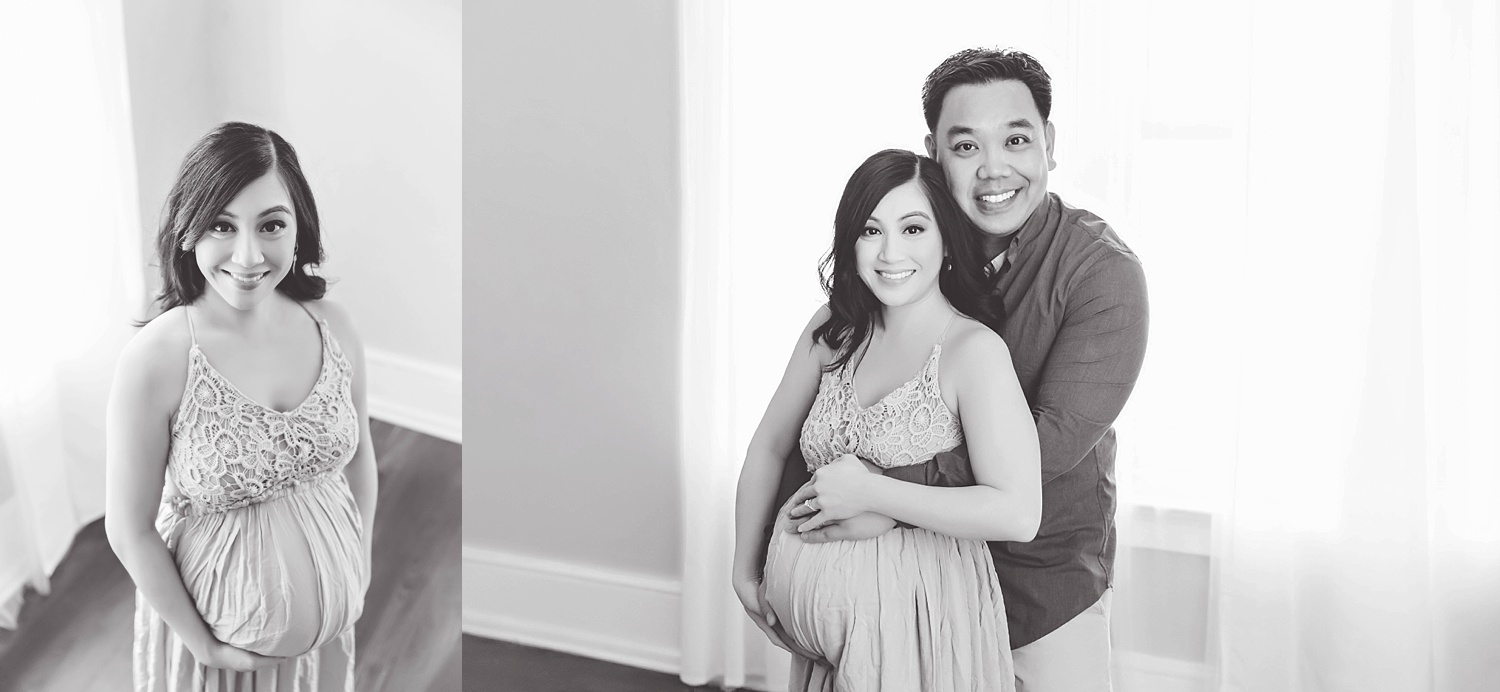  Pregnant Asian couple smiling during Atlanta maternity session,&nbsp; 