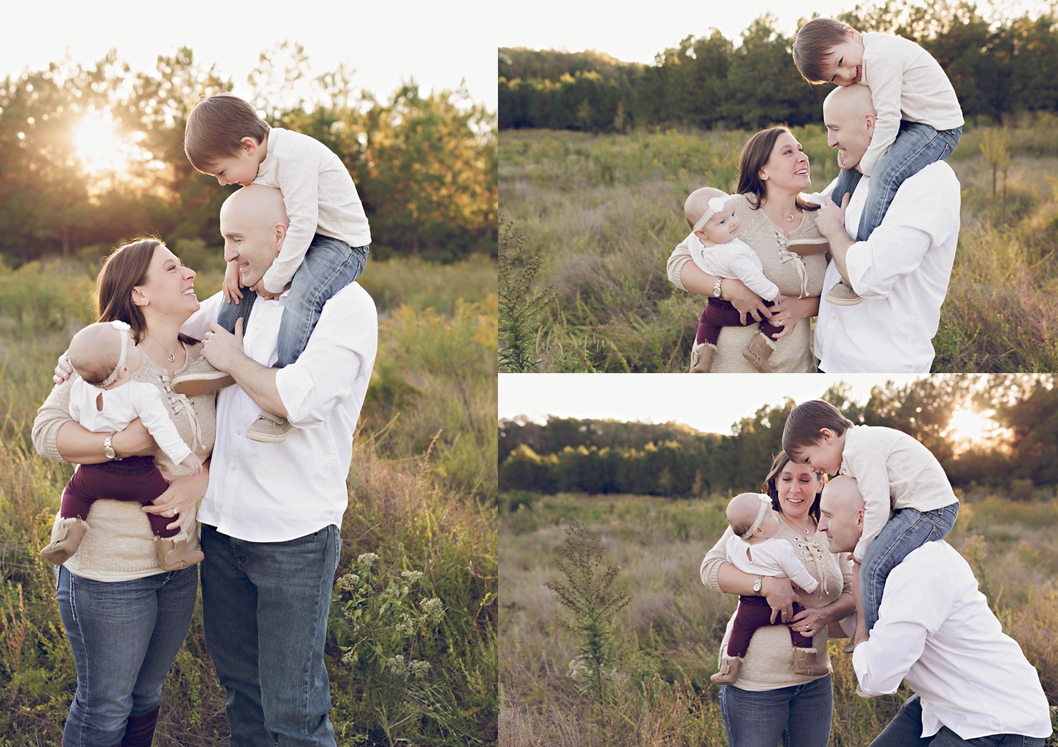  Atlanta, GA family of four in a field at sunset. 