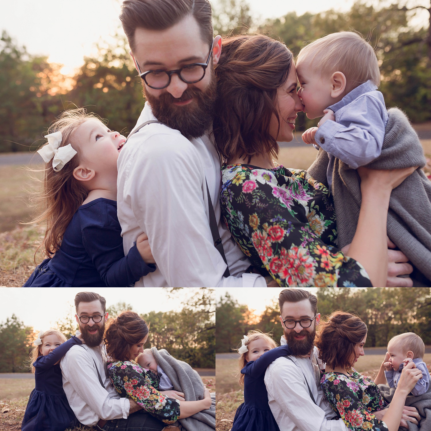  A family of four snuggles together on a blanket in an Atlanta park.&nbsp; 