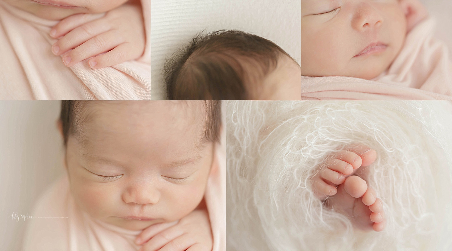  Image collage of baby hands, hair, lips, eyelashes and toes.&nbsp; 