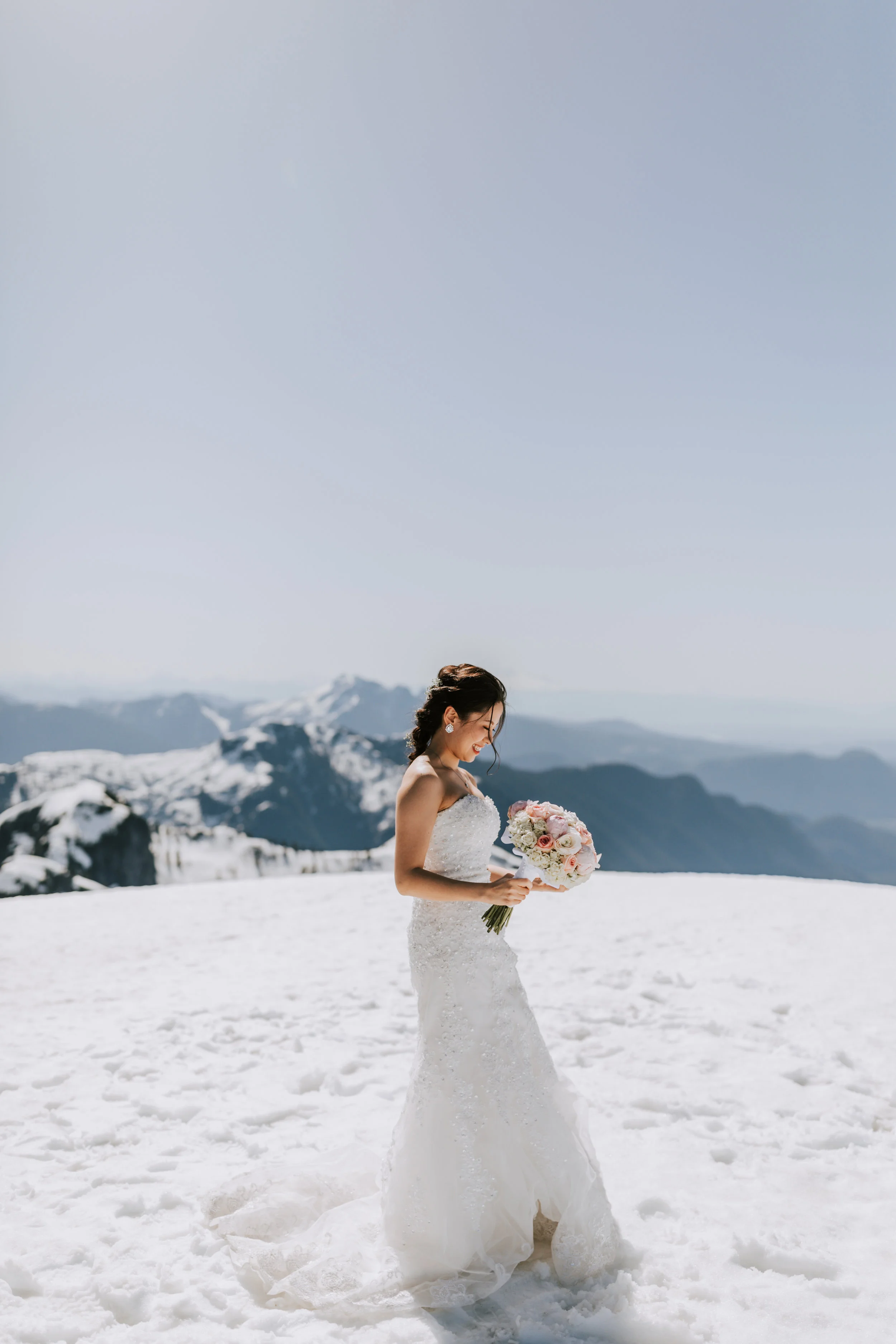  Helicopter Mountain Top Elopement in Pitt Meadows with Sky Helicopters - Snowy Mountaintop Elopement Photos 
