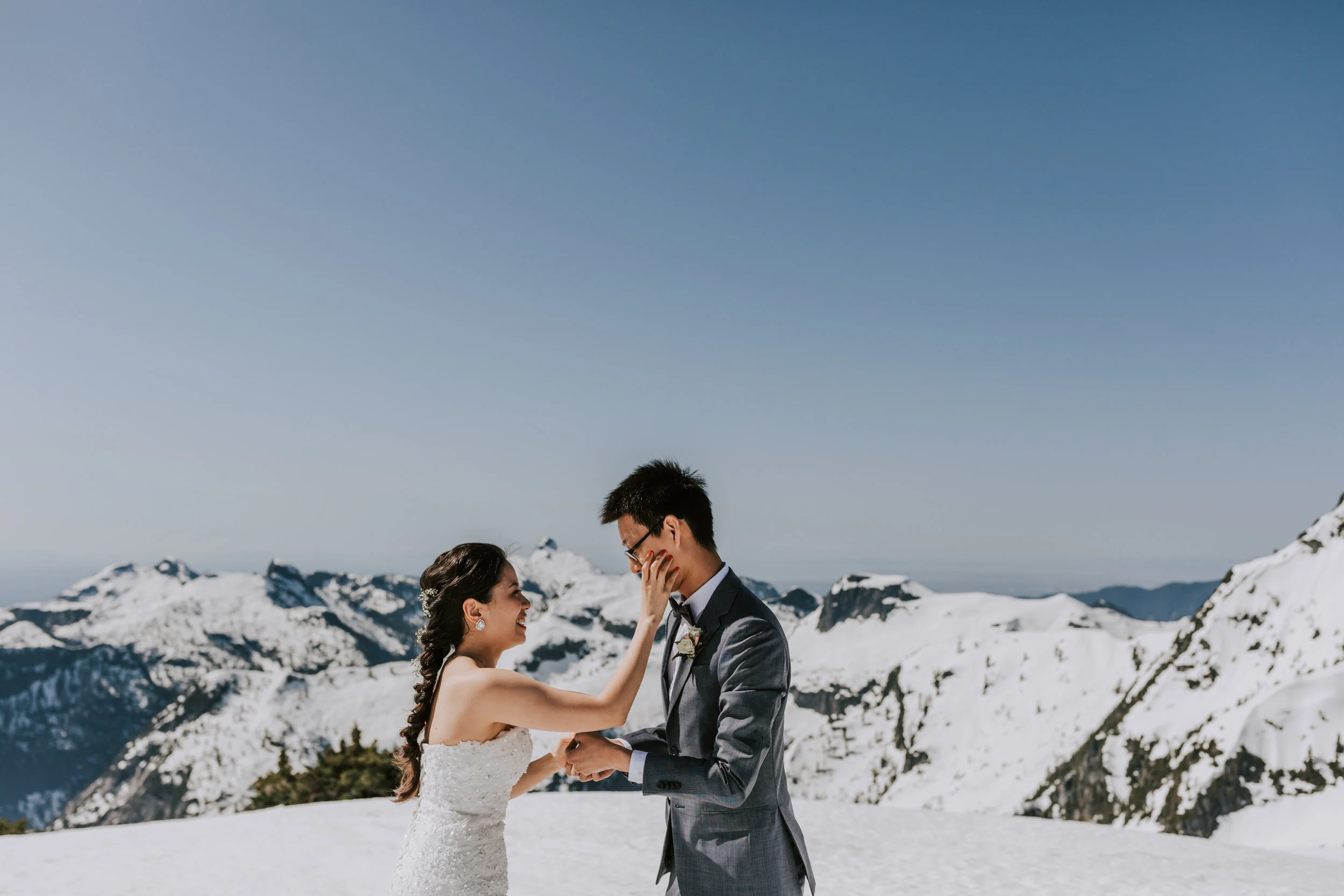  Helicopter Mountain Top Elopement in Pitt Meadows with Sky Helicopters - Snowy Mountaintop Elopement Photos 