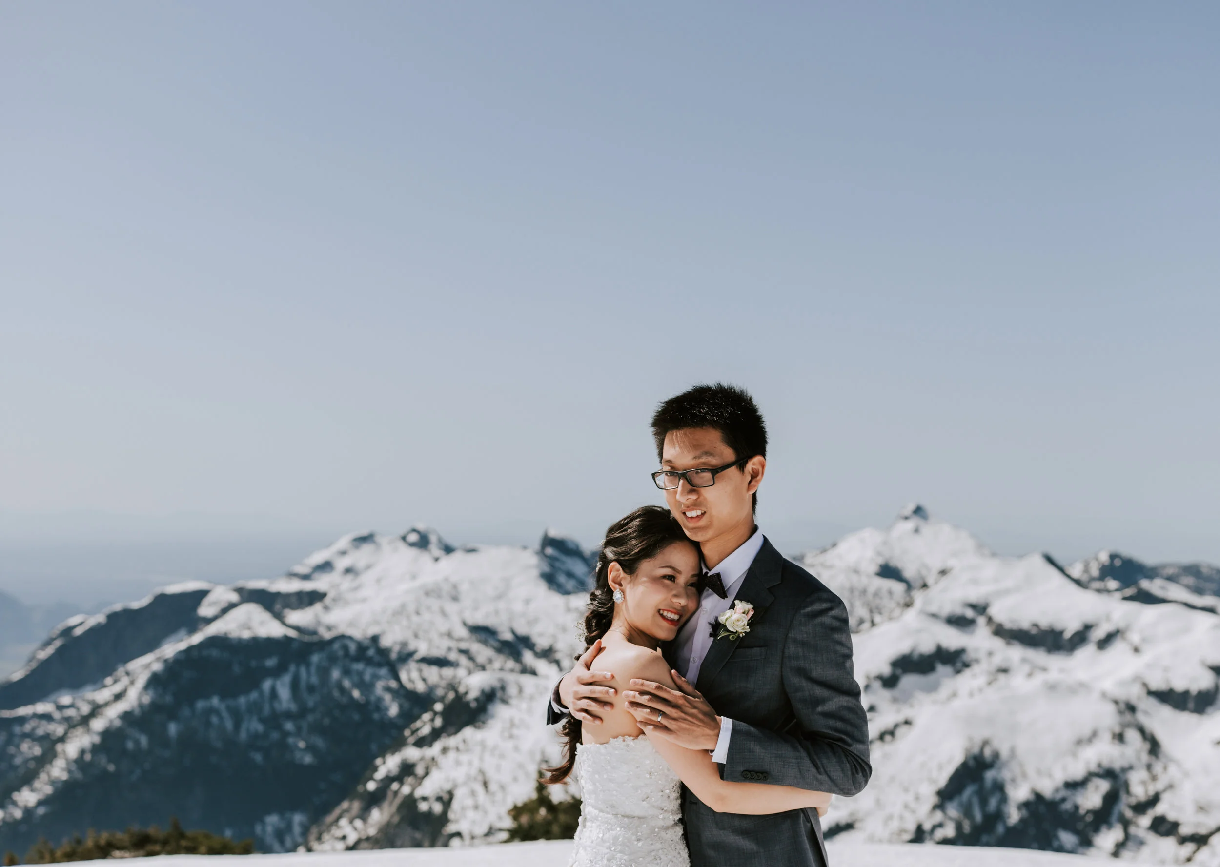  Helicopter Mountain Top Elopement in Pitt Meadows with Sky Helicopters - Snowy Mountaintop Elopement Photos 