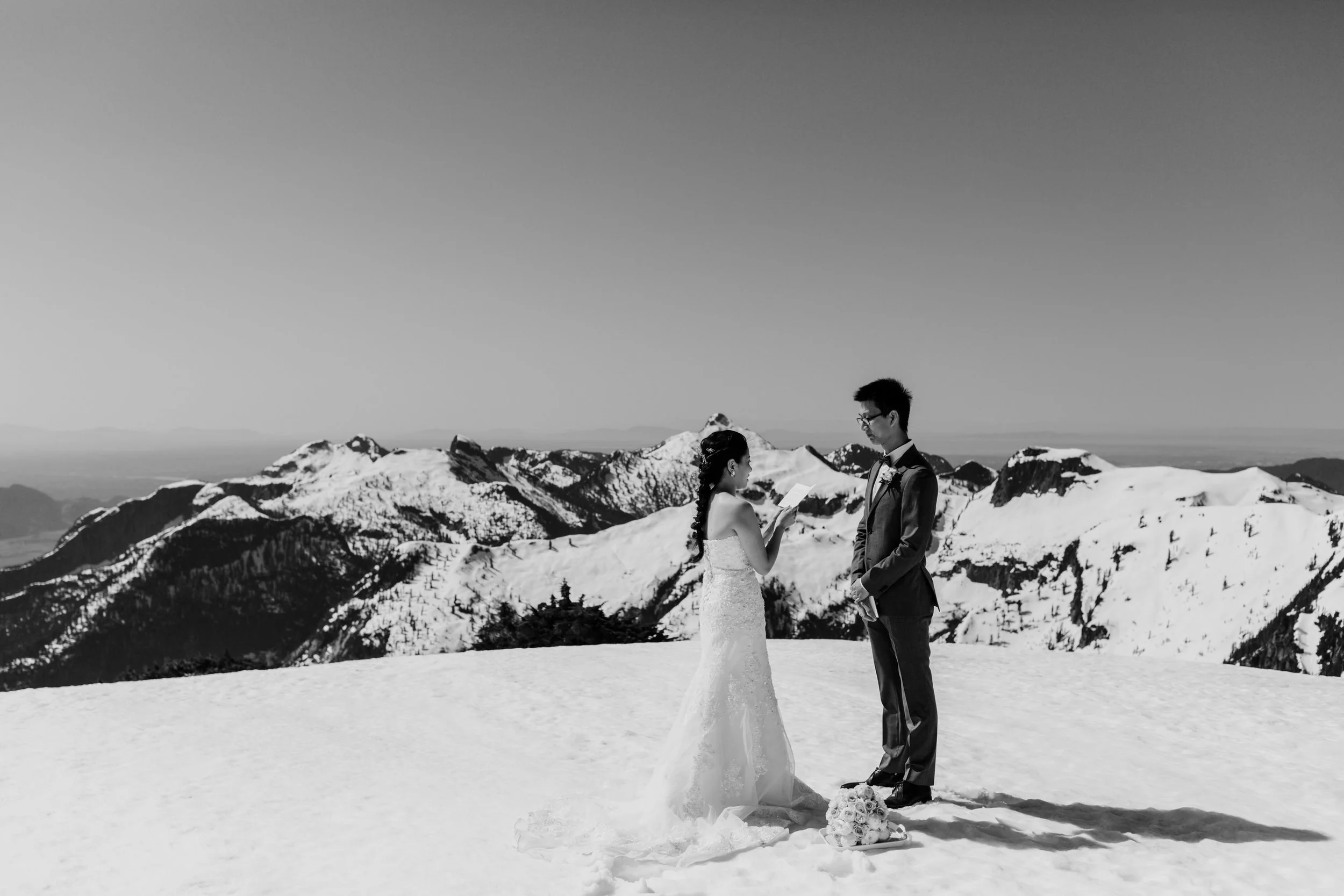  Helicopter Mountain Top Elopement in Pitt Meadows with Sky Helicopters - Snowy Mountaintop Elopement Photos 