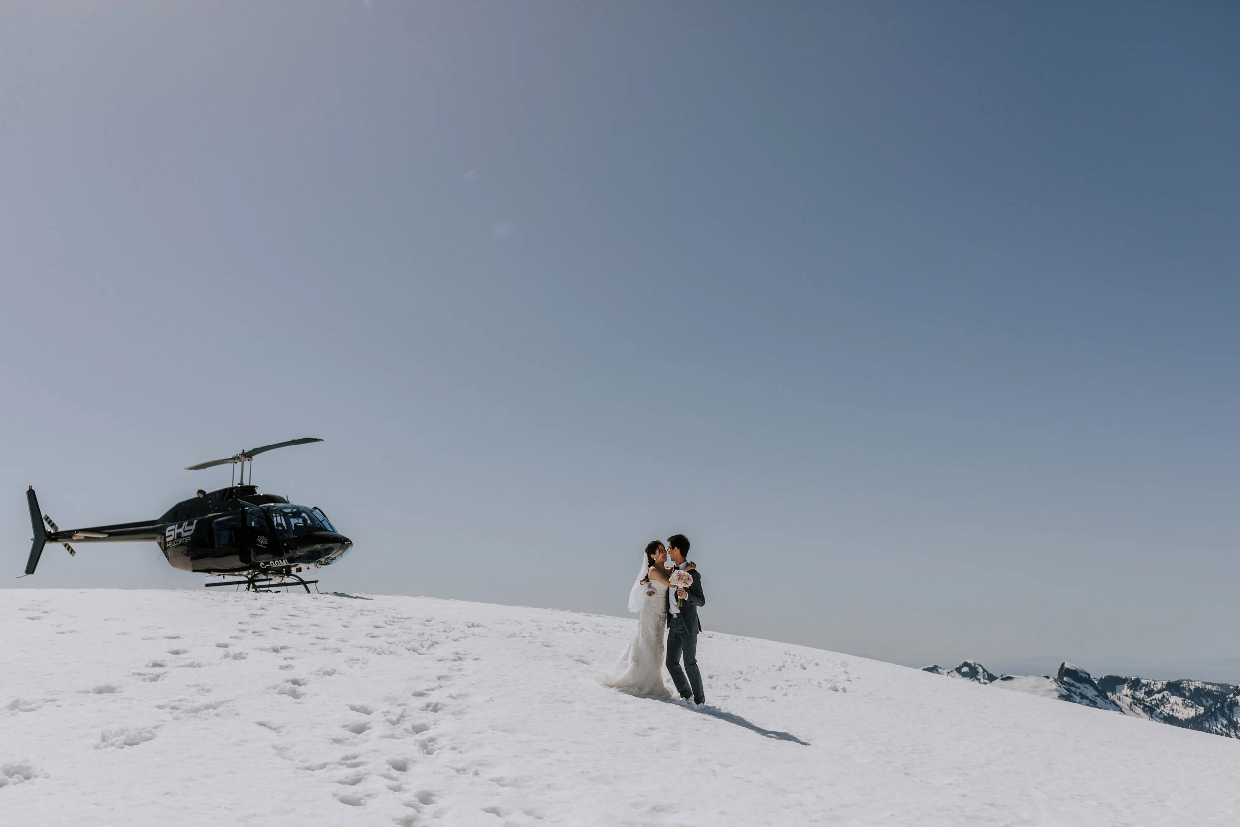  Helicopter Mountain Top Elopement in Pitt Meadows with Sky Helicopters - Snowy Mountaintop Elopement Photos 