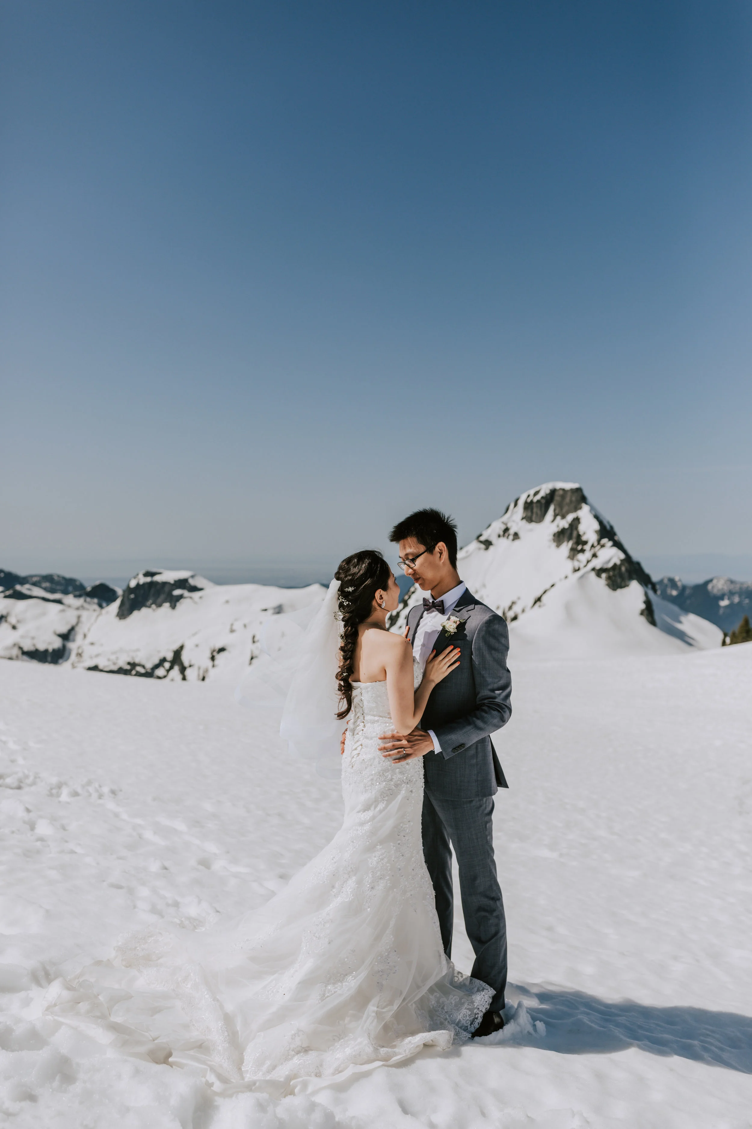  Helicopter Mountain Top Elopement in Pitt Meadows with Sky Helicopters - Snowy Mountaintop Elopement Photos 