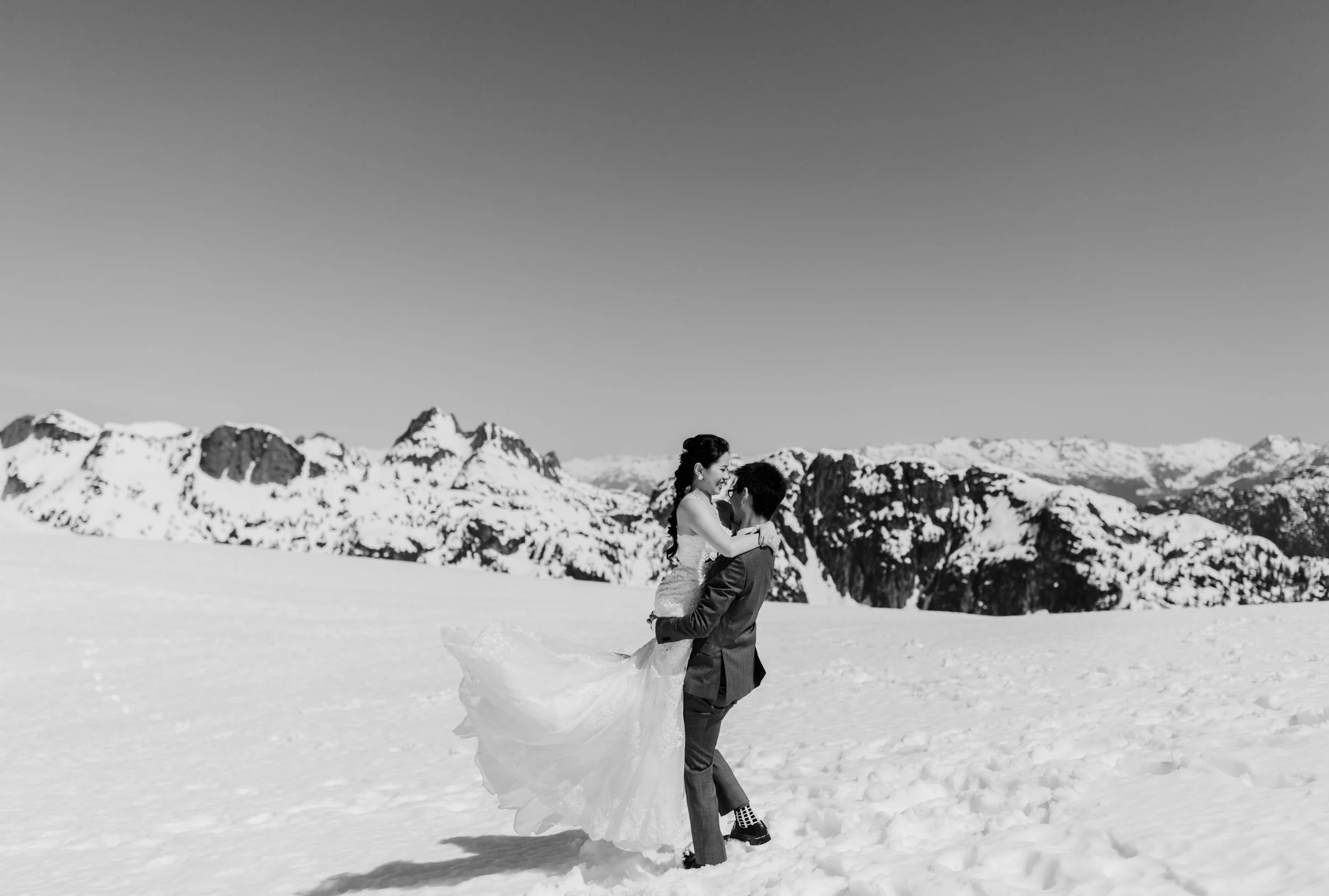  Helicopter Mountain Top Elopement in Pitt Meadows with Sky Helicopters - Snowy Mountaintop Elopement Photos 