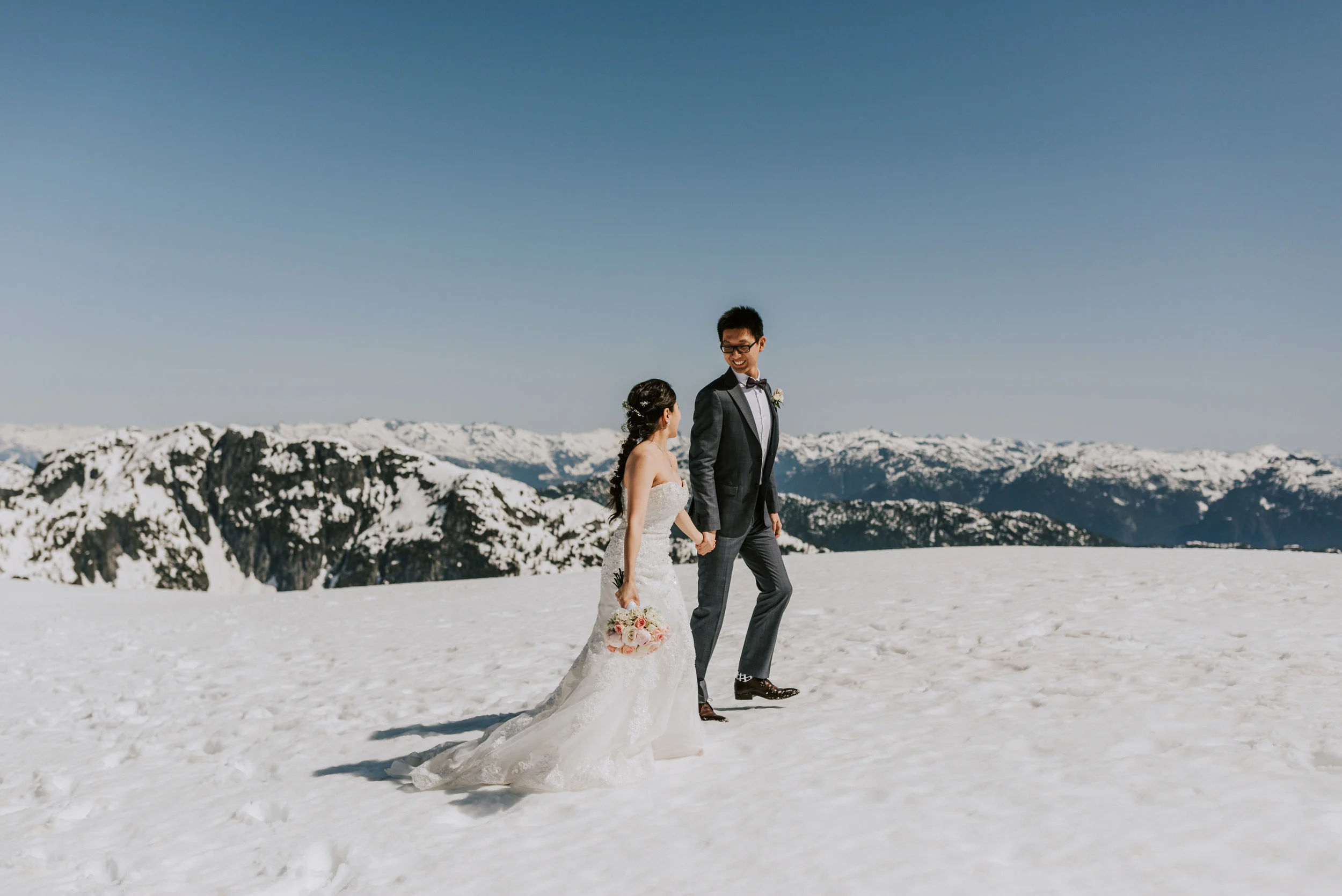  Helicopter Mountain Top Elopement in Pitt Meadows with Sky Helicopters - Snowy Mountaintop Elopement Photos 
