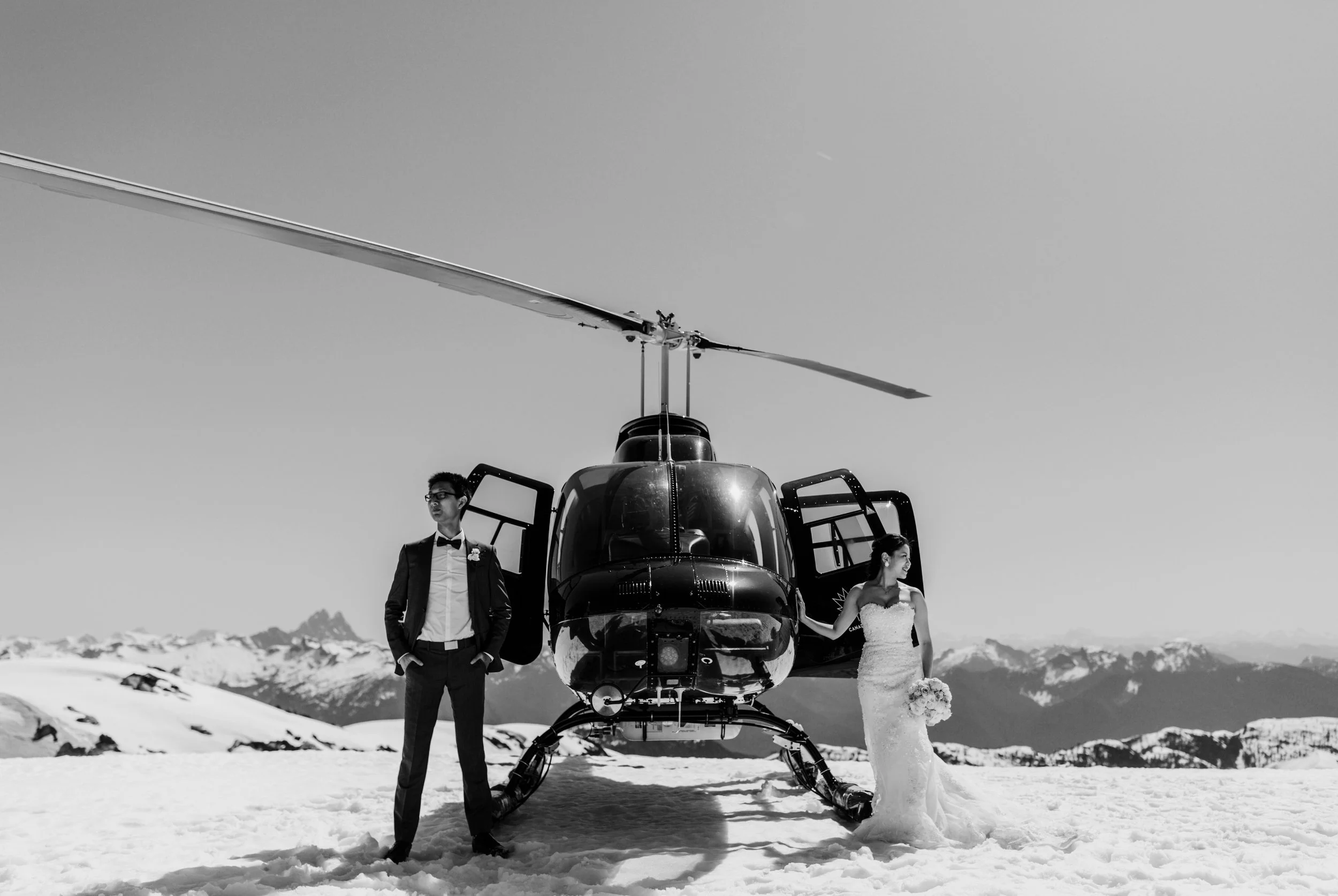  Helicopter Mountain Top Elopement in Pitt Meadows with Sky Helicopters - Snowy Mountaintop Elopement Photos 