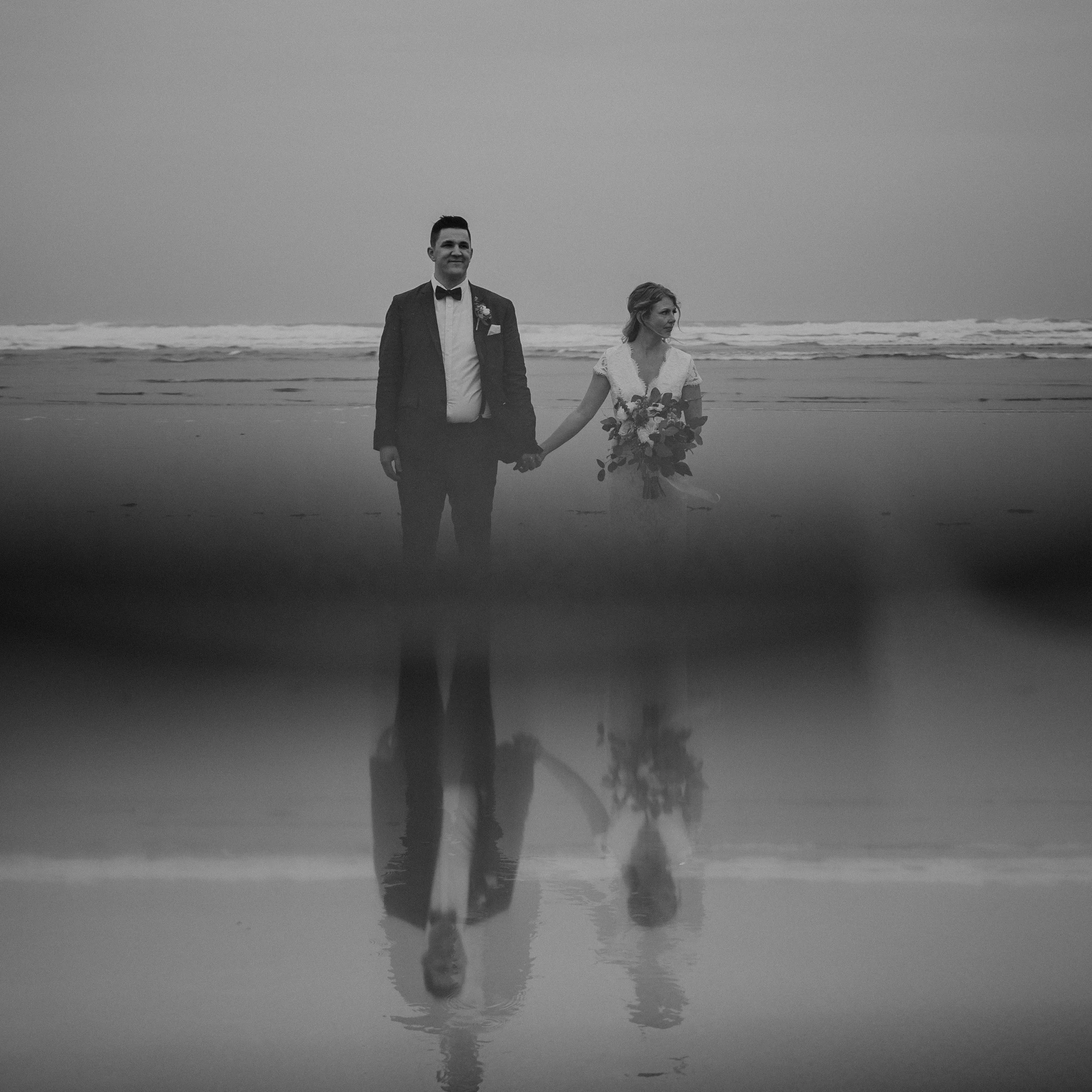  Black and White Elopement Photos in Tofino, BC, Beach Wedding Photos in Tofino, BC 
