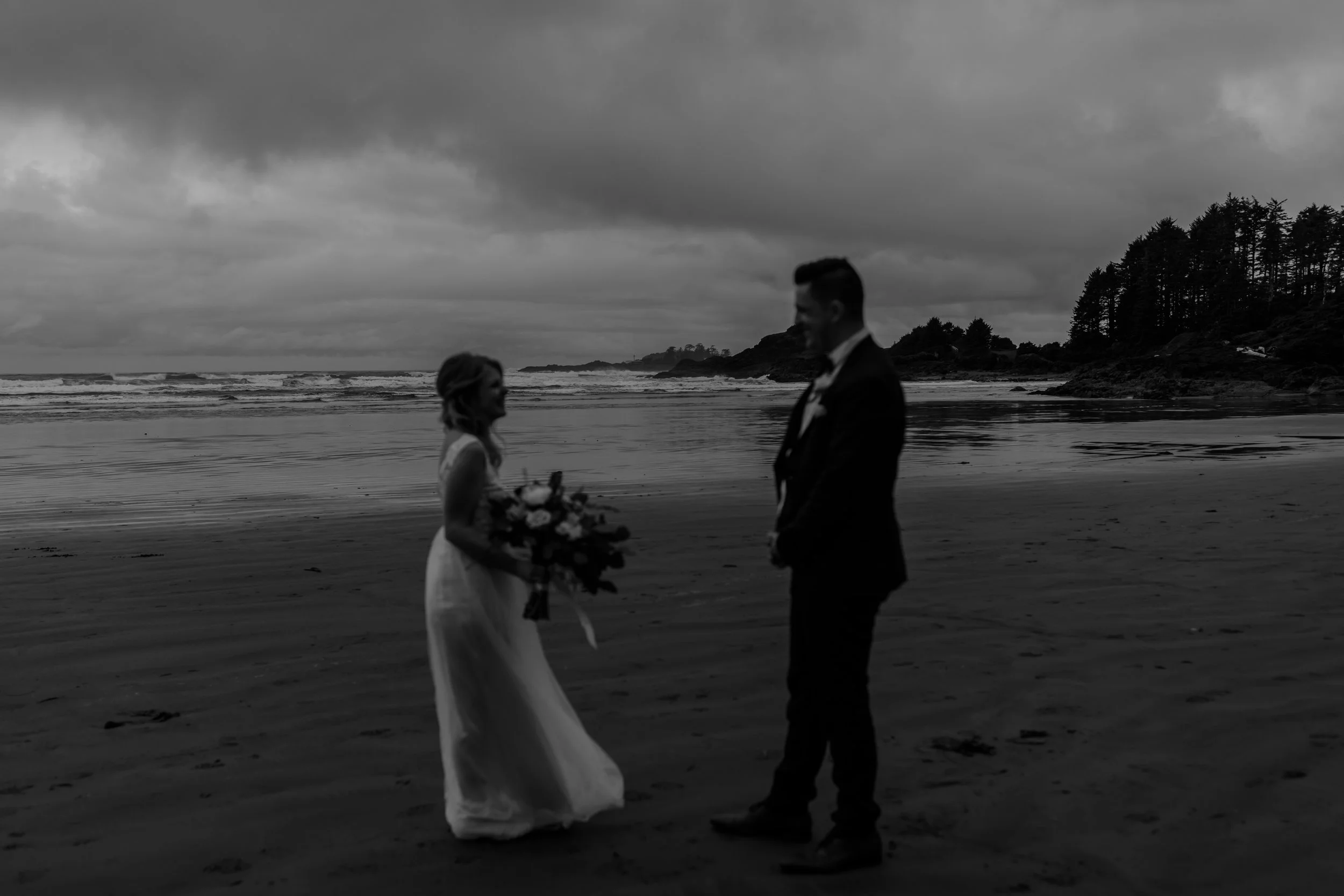  Black and White Elopement Photos in Tofino, BC, Beach Wedding Photos in Tofino, BC 