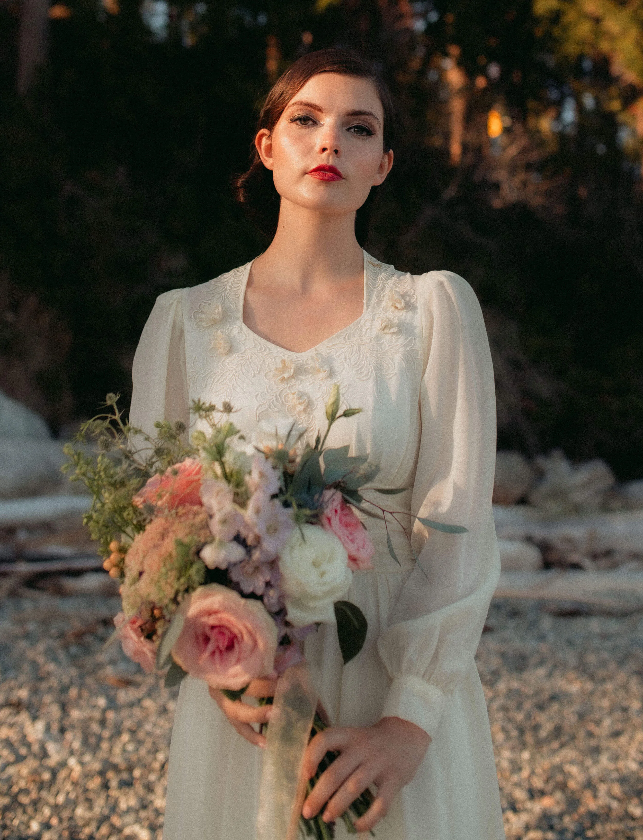  Vintage Bridal Photos on the Beach at Sunset on the Sunshine Coast, BC — Jennifer Picard Photography —Sunshine Coast and Vancouver Wedding Photographer and Videographer Team 