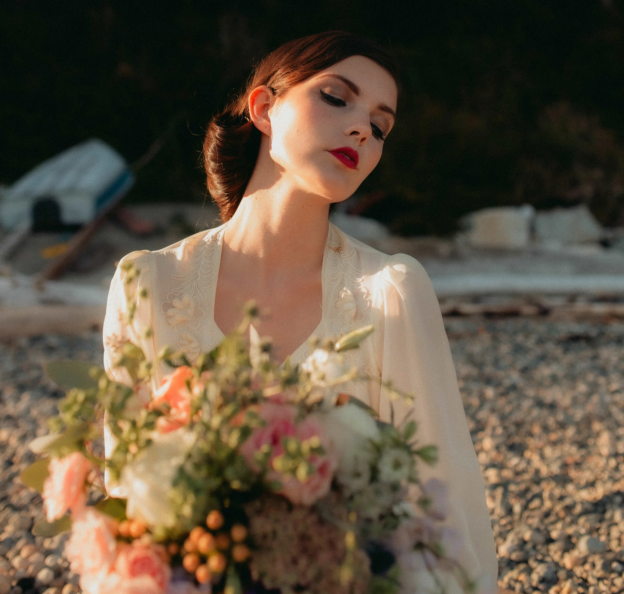  Vintage Bridal Photos on the Beach at Sunset on the Sunshine Coast, BC — Jennifer Picard Photography —Sunshine Coast and Vancouver Wedding Photographer and Videographer Team 