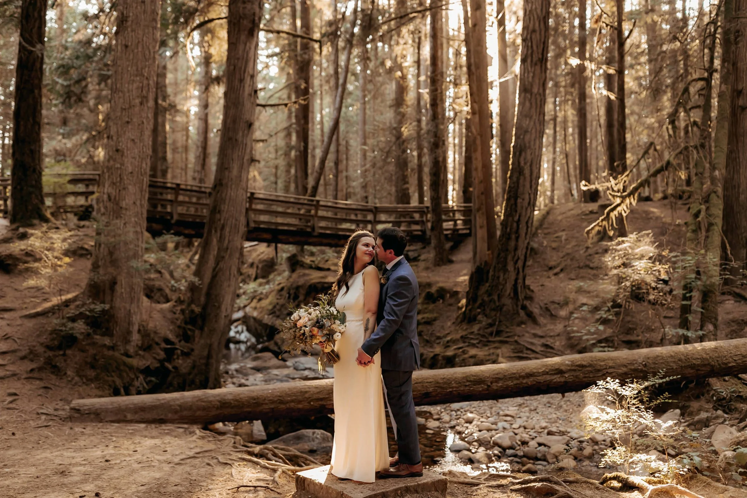  Emma and CodyÕs Sunshine Coast Elopement. Ceremony in Cliff Gilker Park in Roberts Creek and Golden Hour Photos at Roberts Creek Pier 