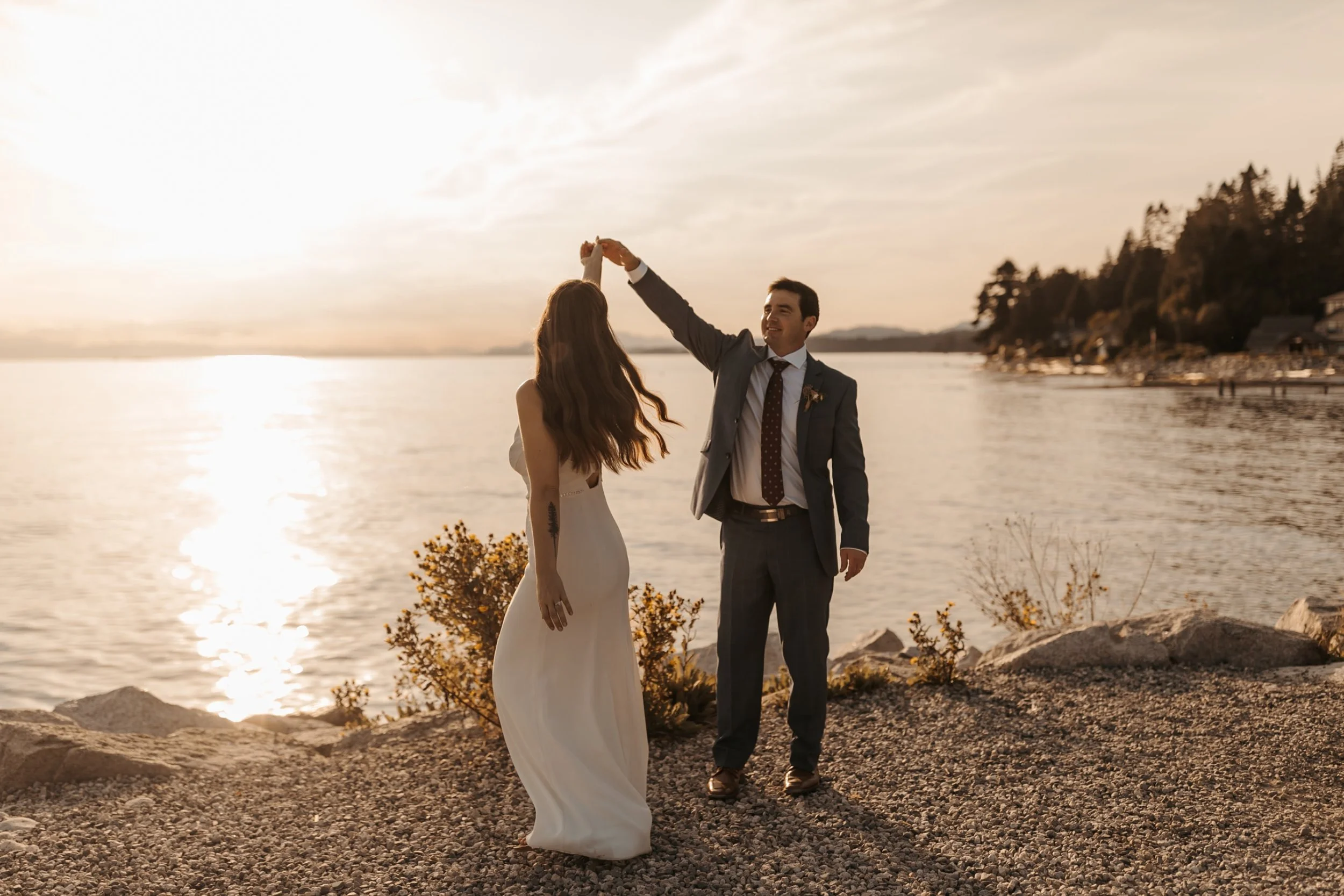  Emma and CodyÕs Sunshine Coast Elopement. Ceremony in Cliff Gilker Park in Roberts Creek and Golden Hour Photos at Roberts Creek Pier 