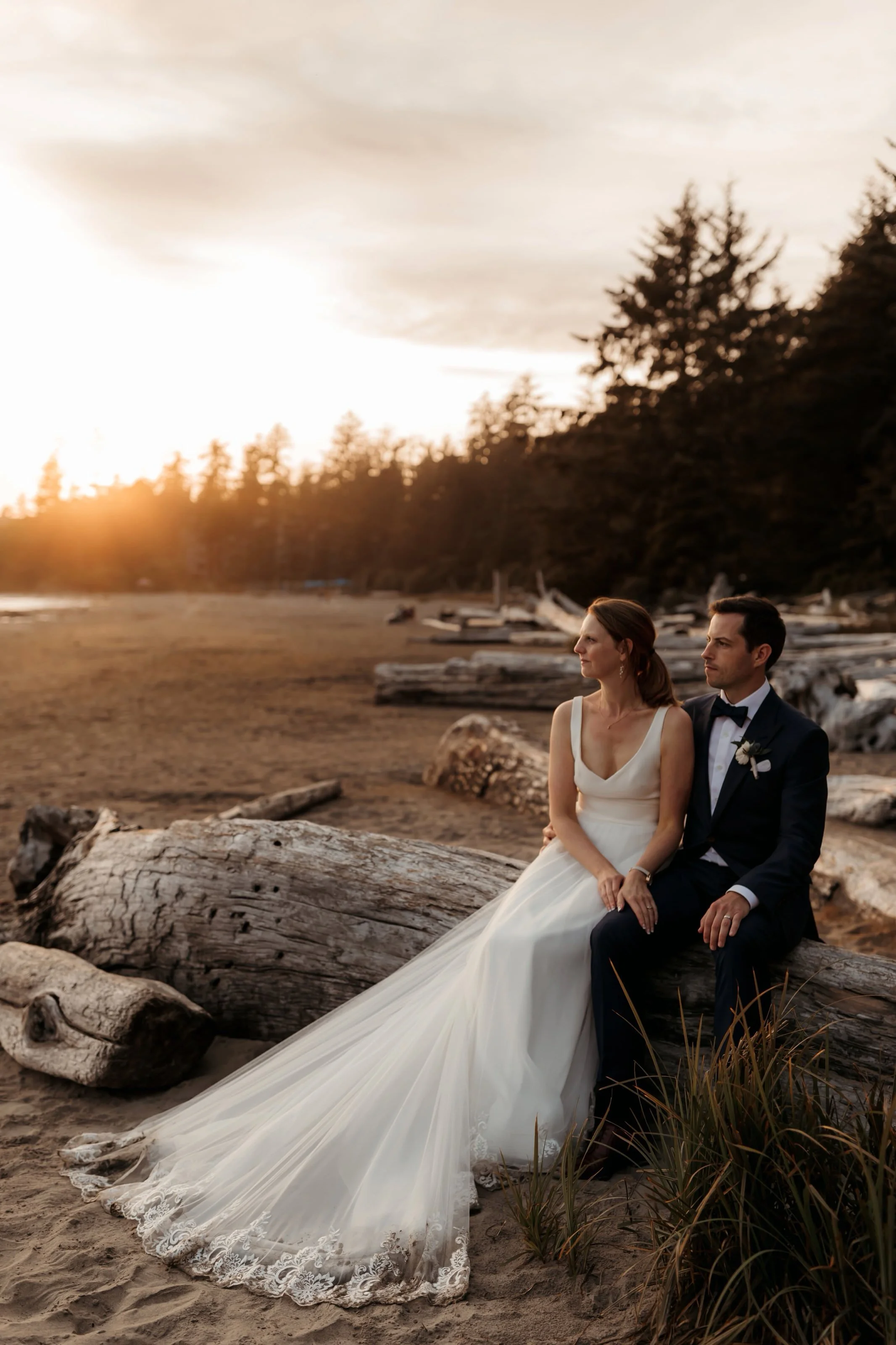  Tofino Elopement Photos at The Wickaninnish Inn on the Beach at Sunset and a ceremony in the rain forest 