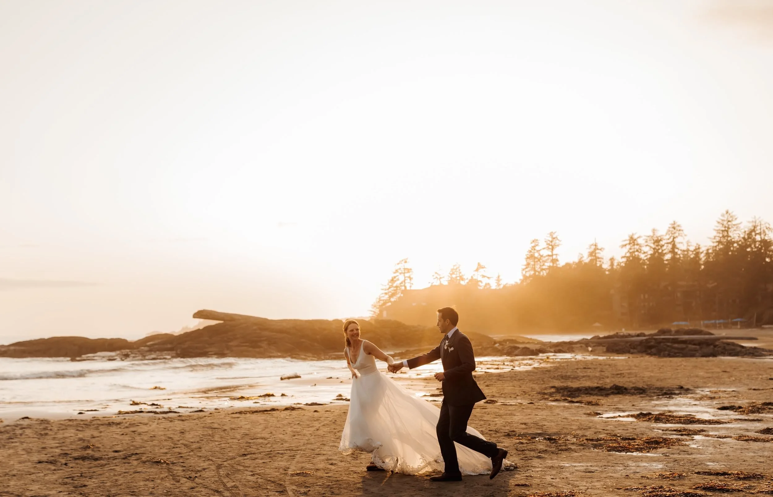  Tofino Elopement Photos at The Wickaninnish Inn on the Beach at Sunset and a ceremony in the rain forest 