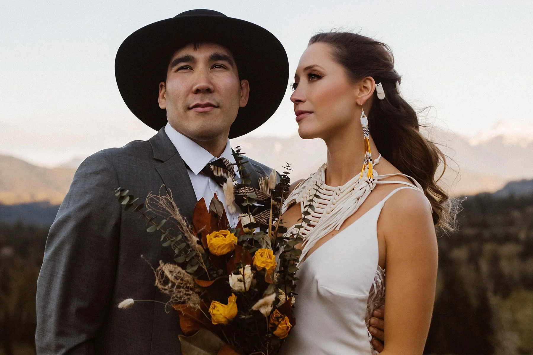  Indigenous Elopement Photos in Gibsons BC with Save the Date Beauty, Cree Beads, Weddings by Sasha, and Union Bridal. 