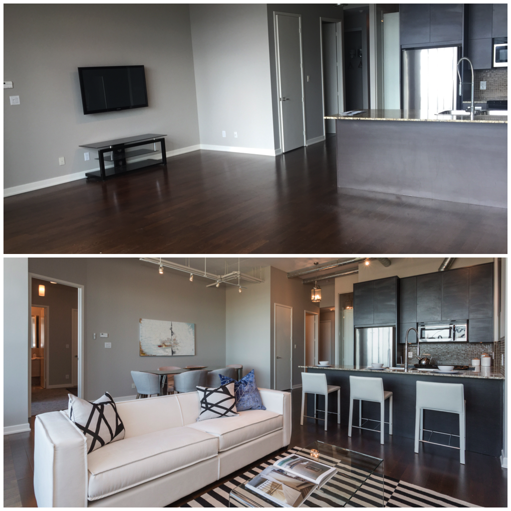We switched the designated spaces (living and dining room) to better utilize the layout. 