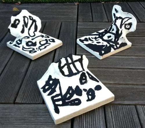 sculptures by Tanvi, Amelia and Abby age 5, inspired by Jean Dubuffet