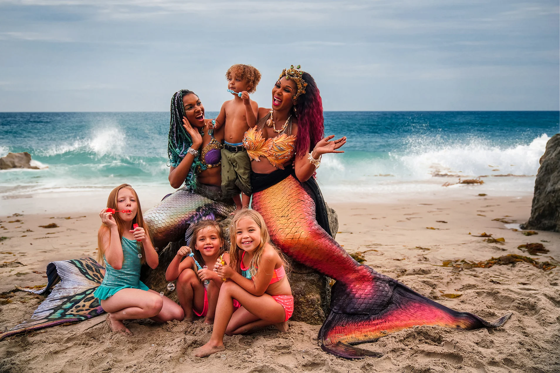 Mermaid Quintessence (left) with Mermaid Pearl (right) for a special beach meet and greet (c) John Paulsen