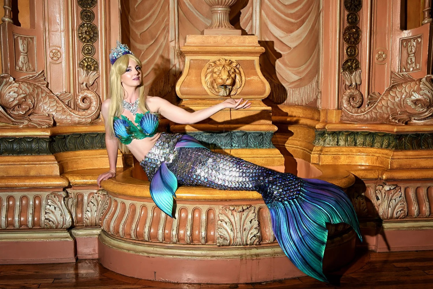 Catalina Mermaid wearing a luxury line sequin-style mermaid tail, Photo by Abe Lojero