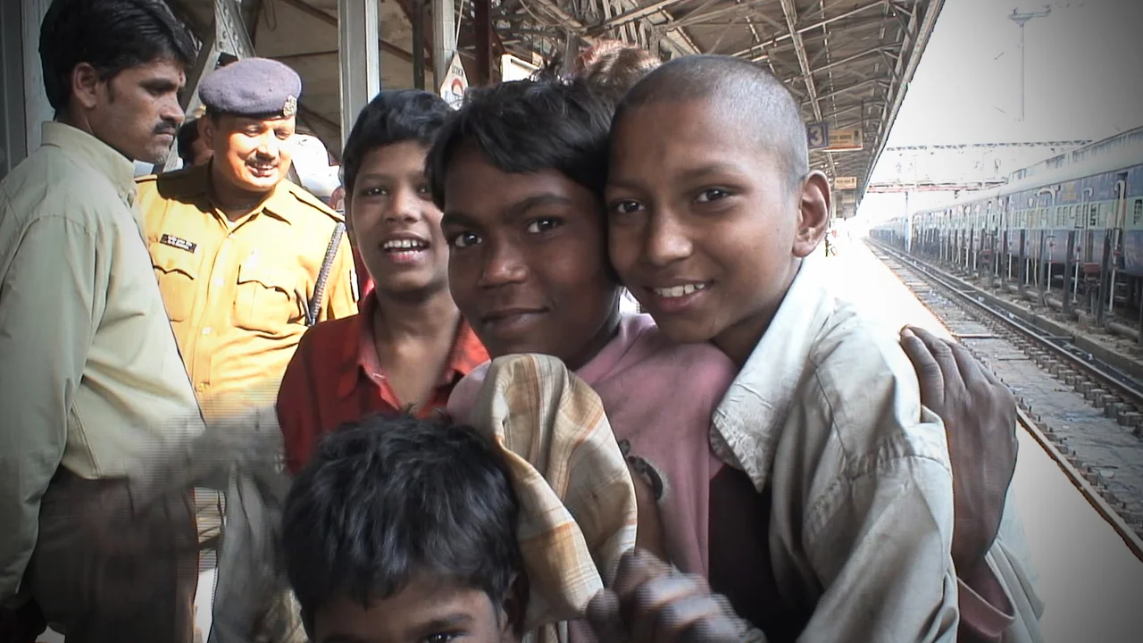 Young boys on Lucknow railway station. These boys are addicted to sniffing inhalants such as correction fluid