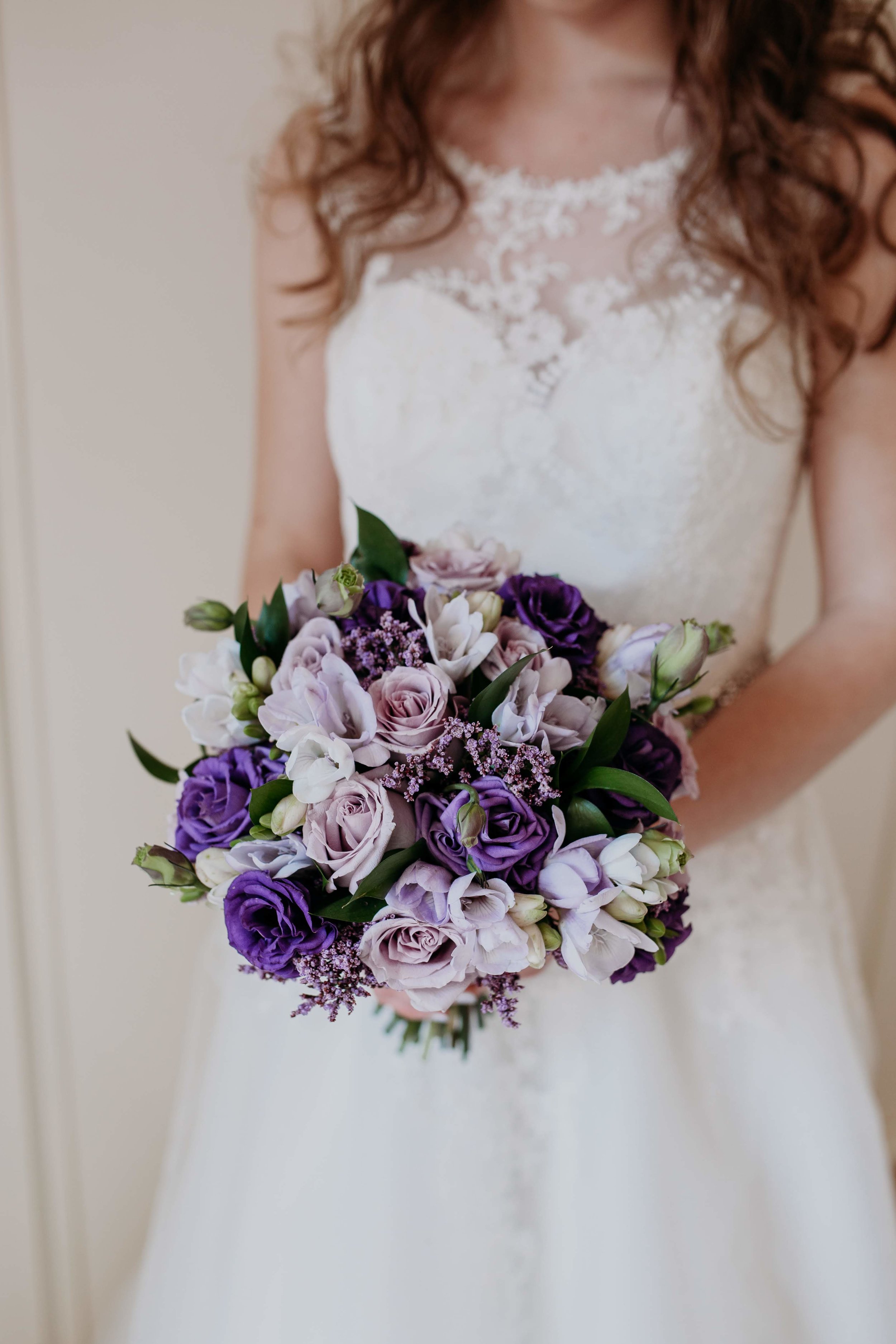 Wedding Flowers Bridesmaids Wedding Posy Bouquet Purple  White Tulle & Sparkles 