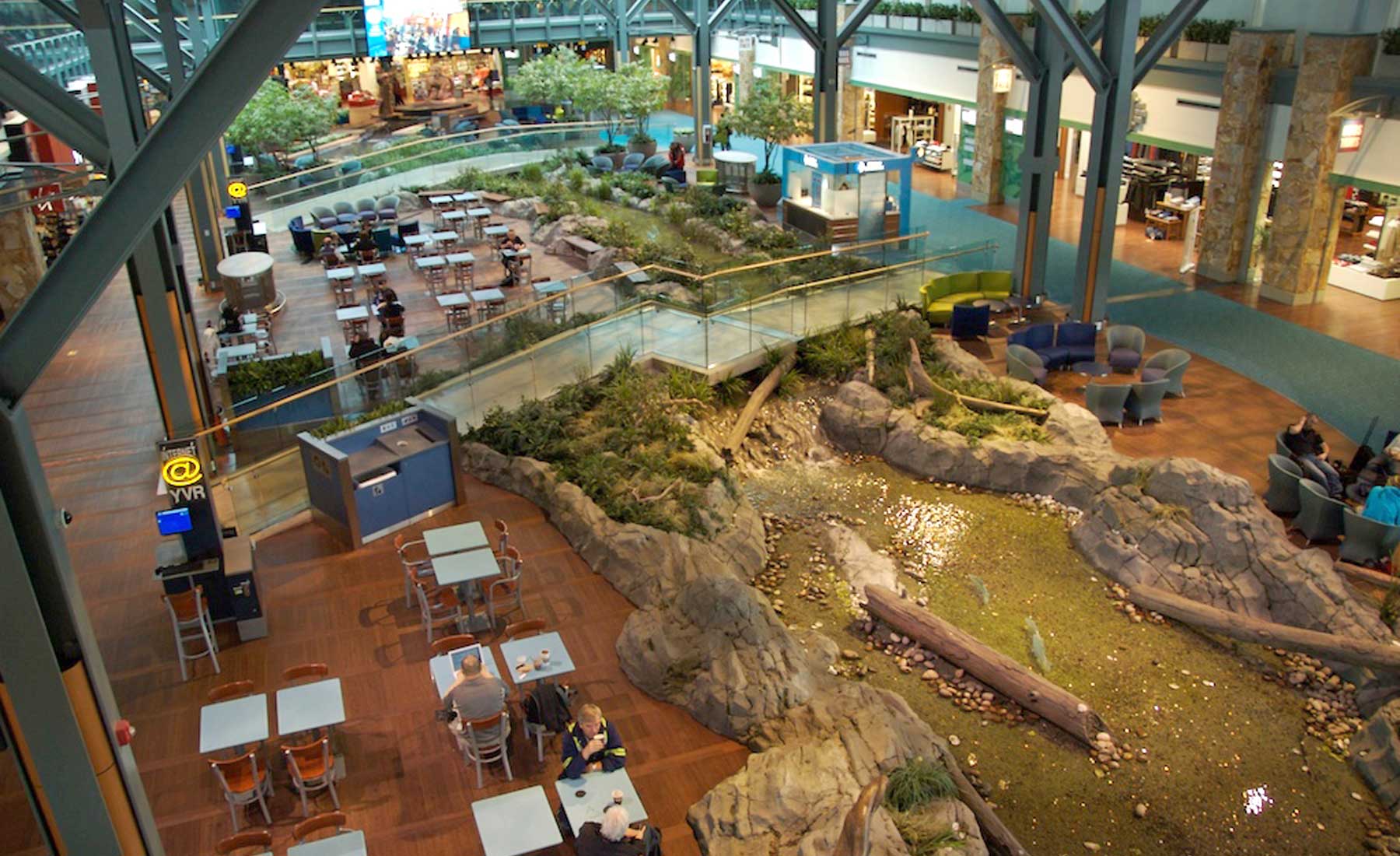 Enjoy the indoor creek running through the Vancouver airport terminals