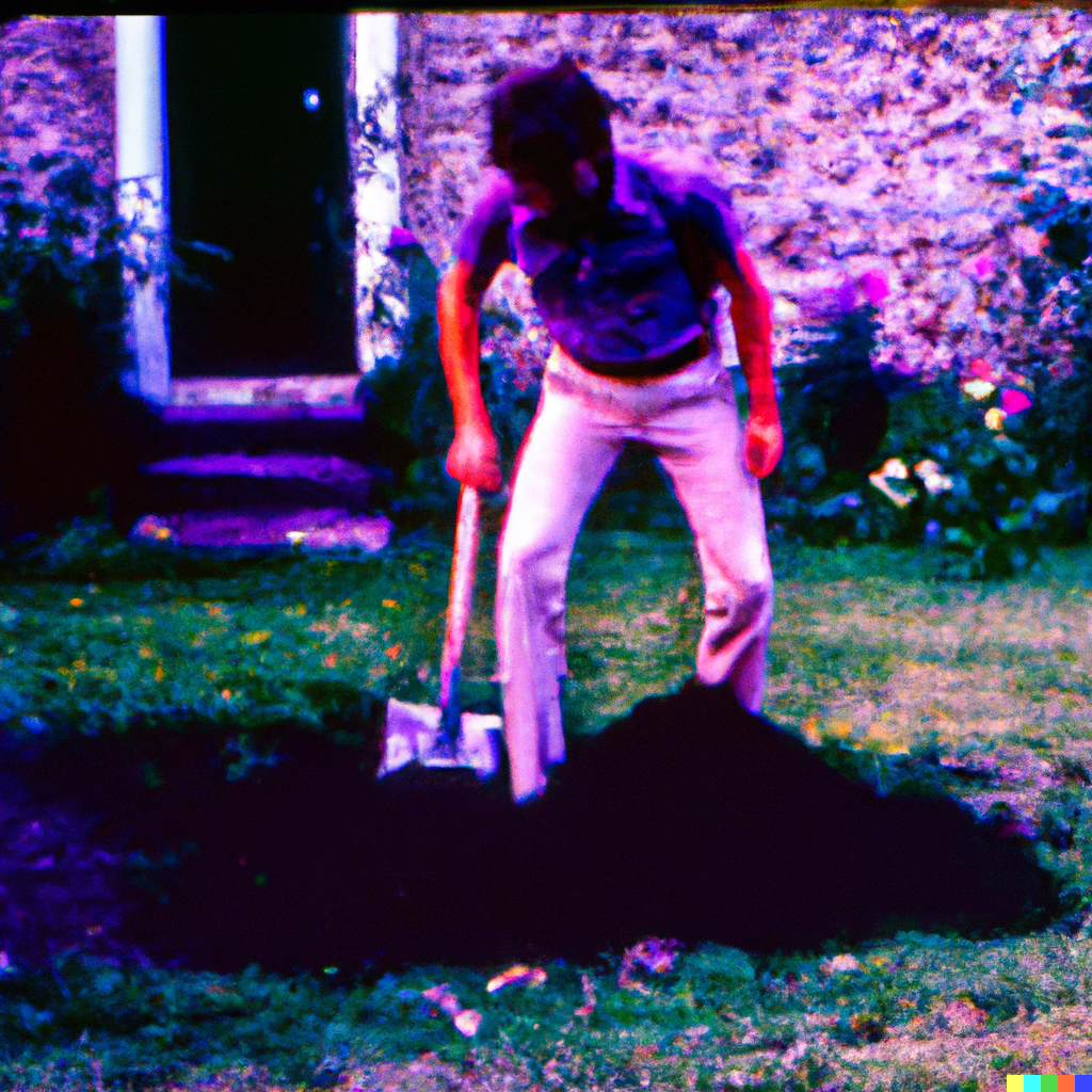 DALL·E 2023-03-07 12.00.30 - Person digging ground in garden burying something weird 1970s Kodachrome slide sinister .png