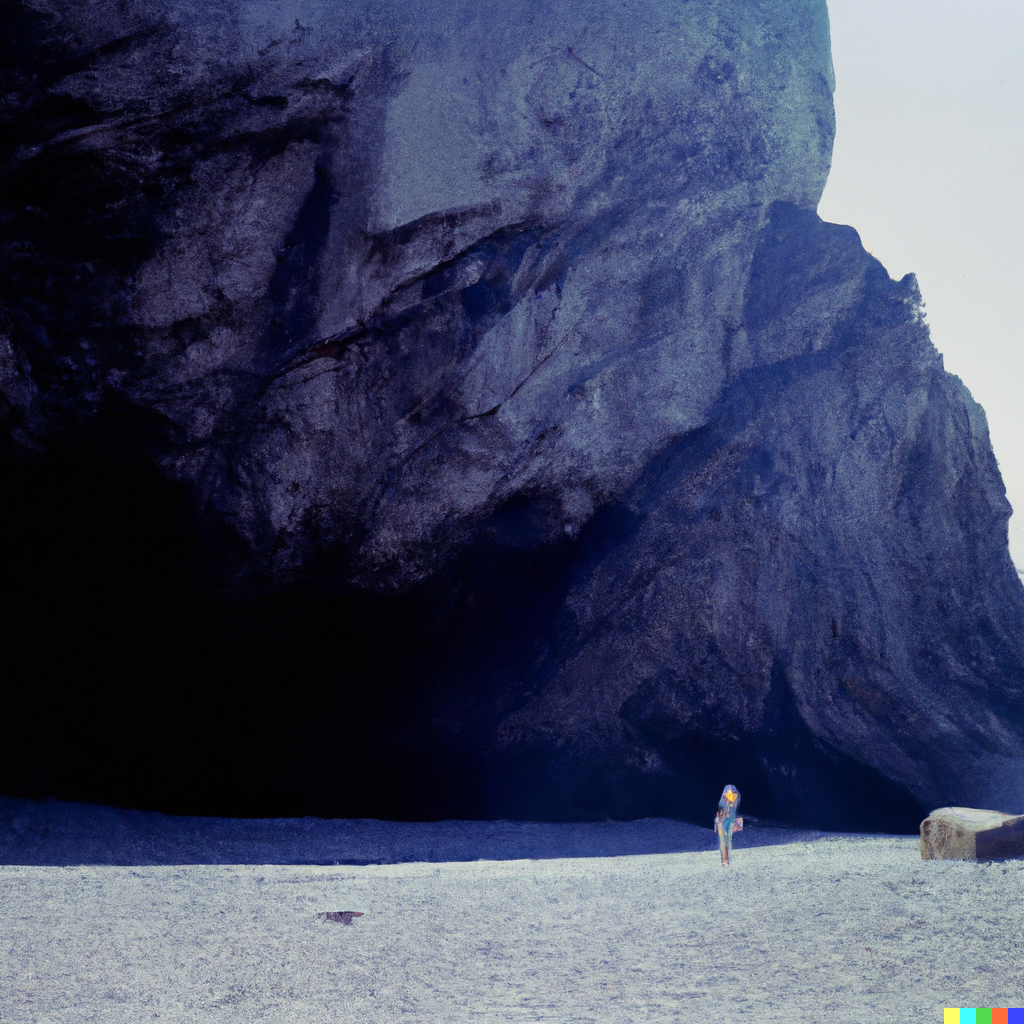 DALL·E 2023-04-03 11.31.11 - child alone on beach outside scary caves sunny landscape uncanny Kodachrome instamatic film .png