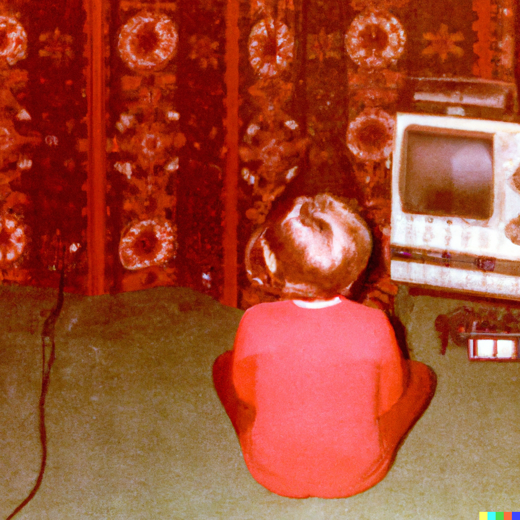 DALL·E 2023-04-03 11.33.44 - A weird and uncanny  instamatic photograph of male child with his back to the camera sitting in the floor listening to  radio in a room  of a house wi.png
