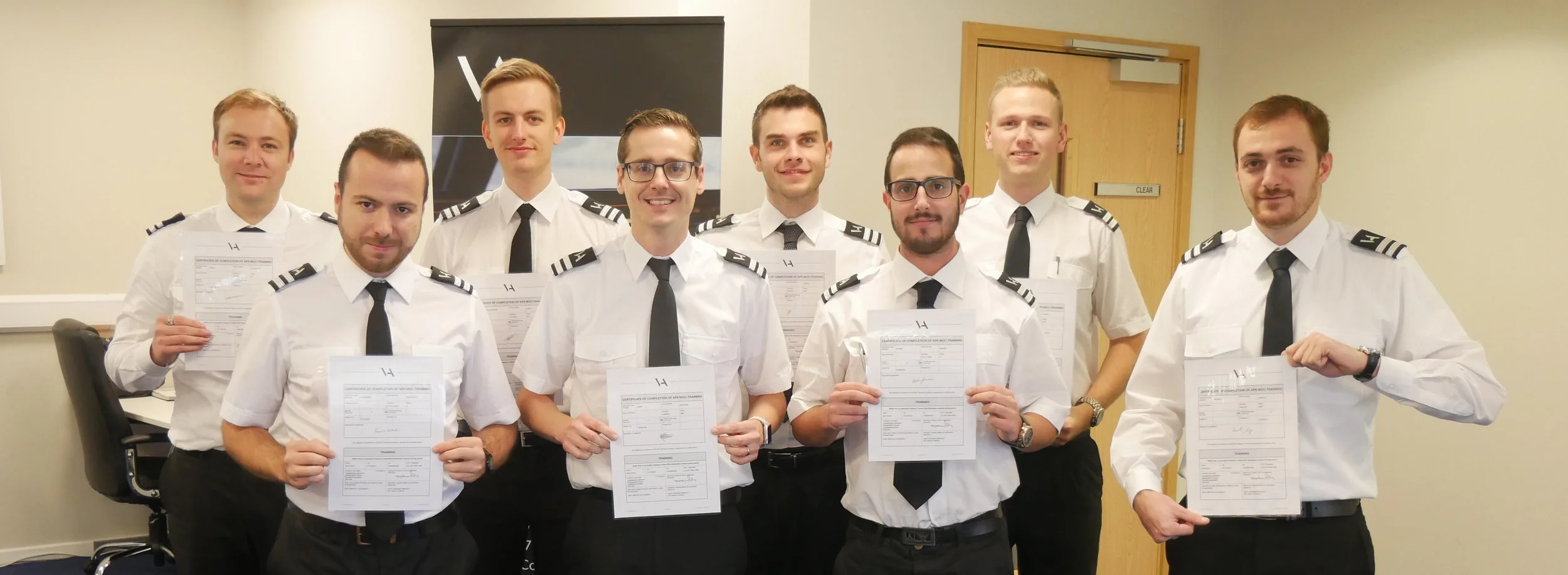 APS MCC class 1820 on their final day of training. The majority of this class now fly for or are undertaking their type rating training with Ryanair, with one exception now flying with Flybe.