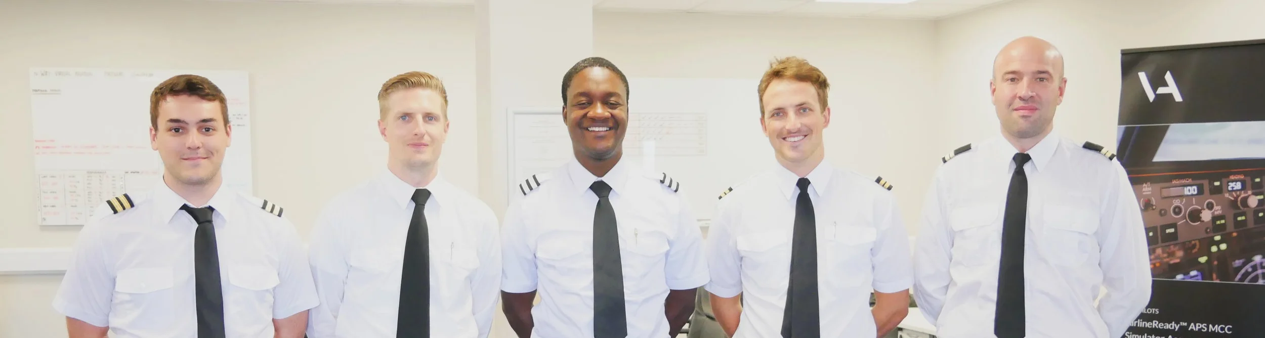 All of APS MCC class 1814 went on to employment soon after graduating. From left to right - Jesus (Iberia Airways), Raymond (Ryanair), Kudzi (Ryanair), Alex (Ryanair) and Kepa (TAROM).