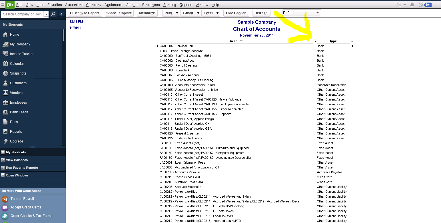 Quickbooks Chart Of Accounts Template