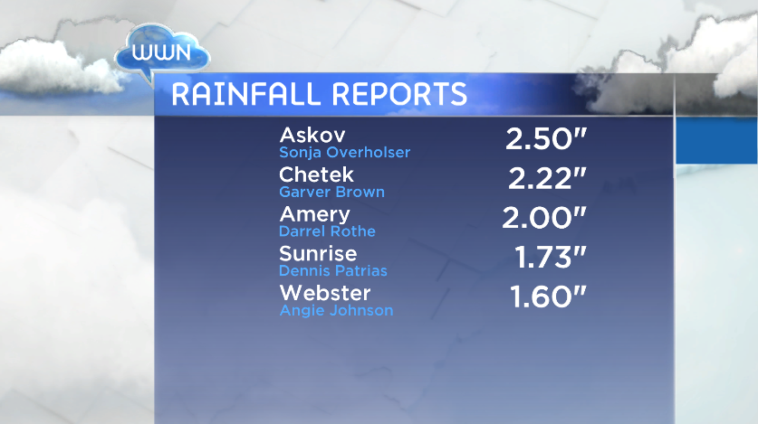 Heaviest WCCO Weather Watcher Network rain totals through 11am March 16, 2016