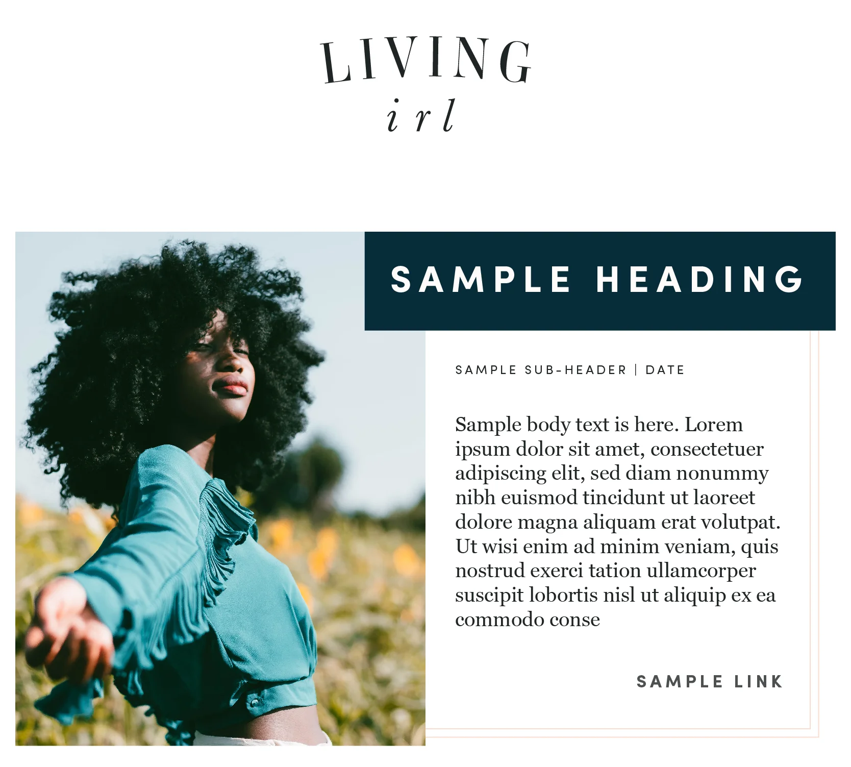 Sample layout created for web design inspiration and type hierarchy usage.