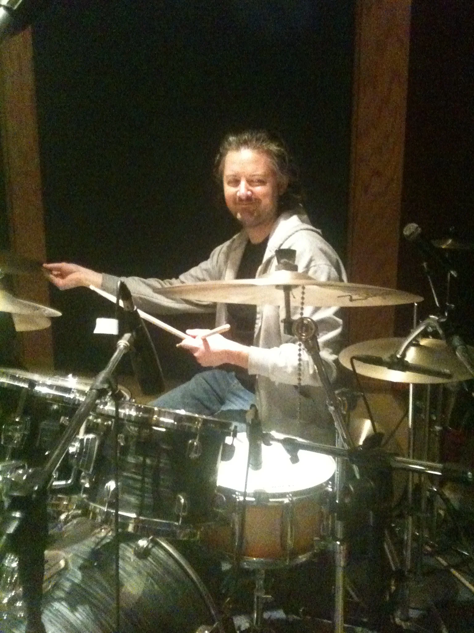 Marc Lawson playing drums on his first album