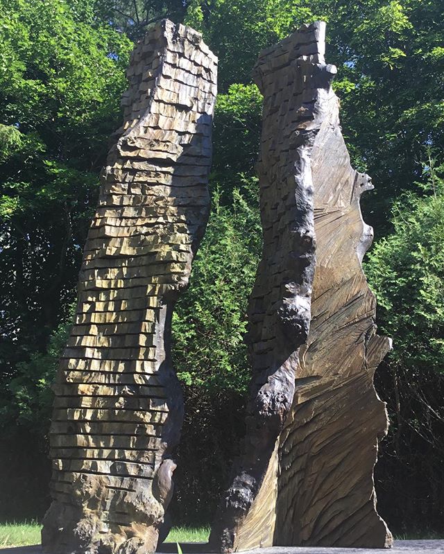 &quot; Sprites&quot; , my latest sculpture shines in the Maine afternoon summer sunlight. #BrzezinskiBronze #sculpture #trees #nature #art #Maine @polichtallix