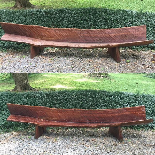 Resealed &quot;Cherry Bench II&quot; today. It helps protect the wood from sun, water, and other damage. I've been using the same clear finish for years. It gives the bench a new richness.  #art #wood #contemporaryart #sculpture