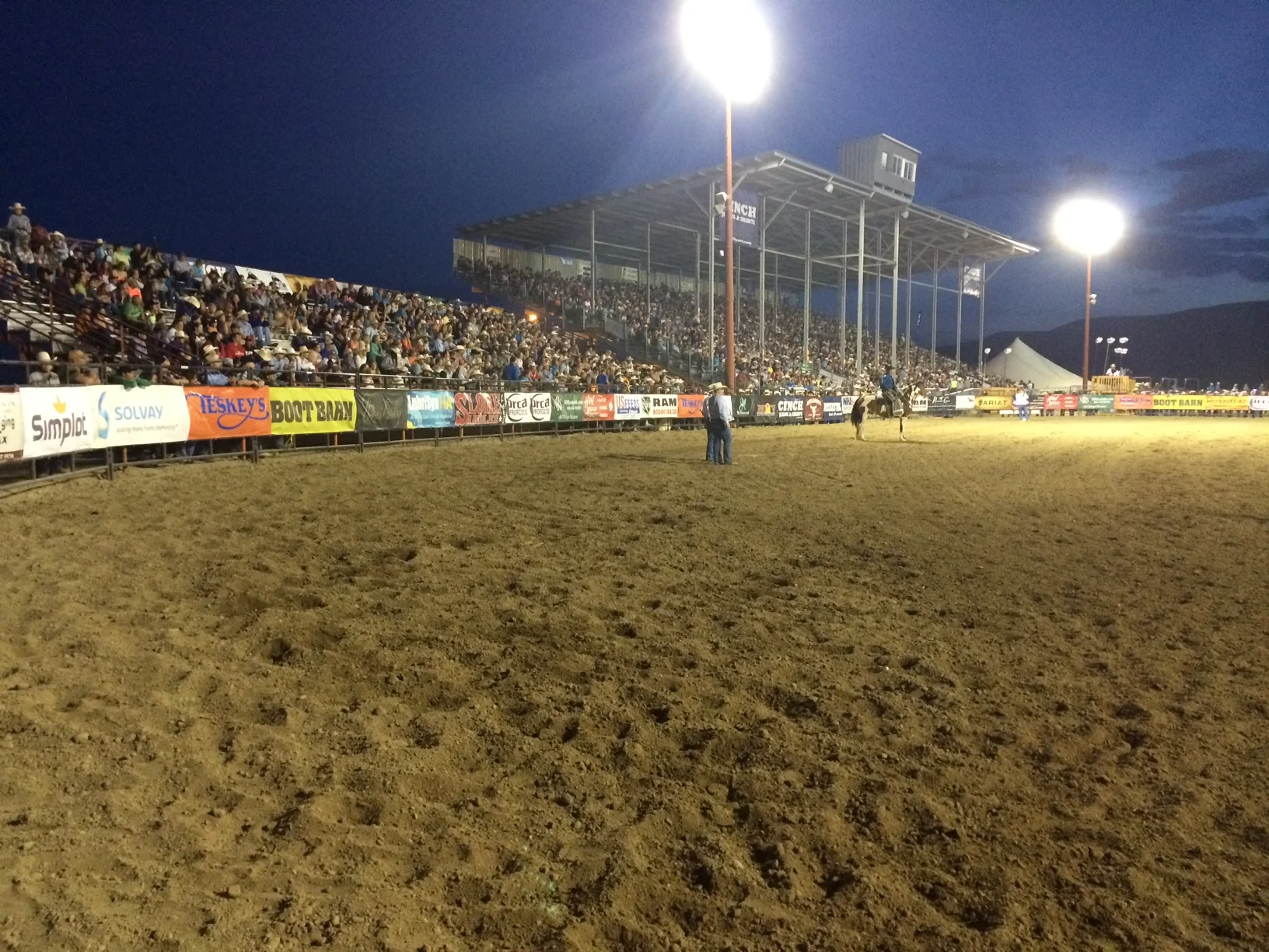 I figured I should throw in a picture of the crowd at the first performance. By contestants, this is the largest outdoor rodeo in the country and the majority of the spectators are family and friends. What a great chance we have to minister to the whole family!