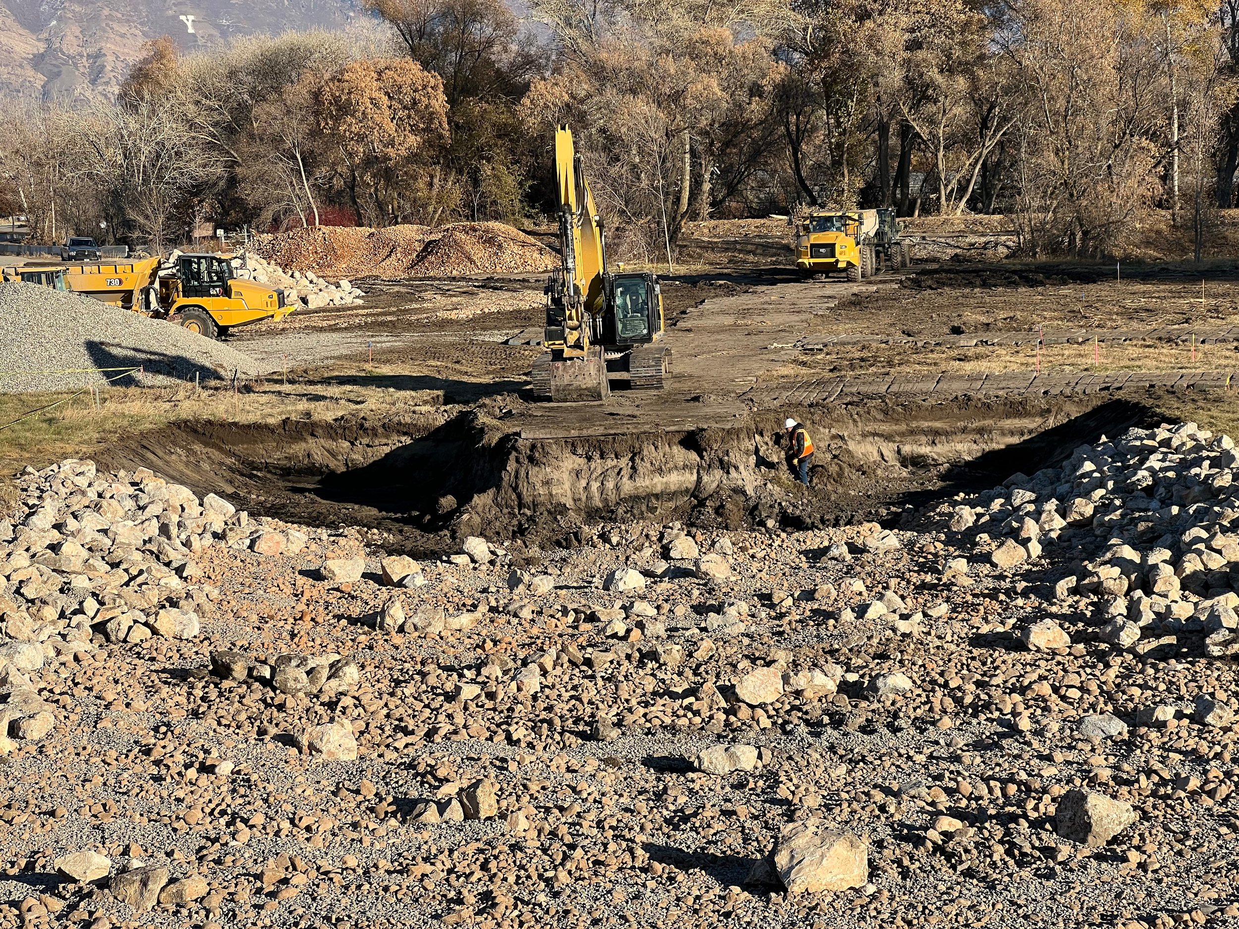 Final reaches on Provo River channel construction Nov 2022.  