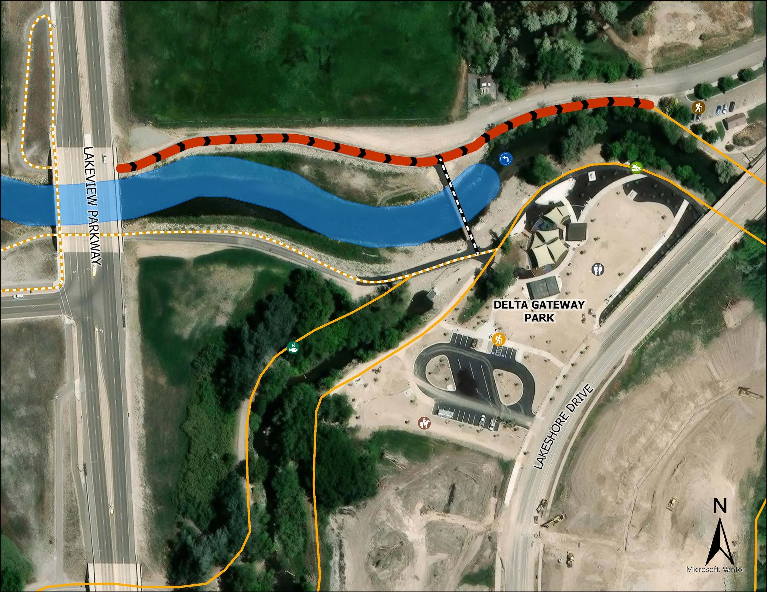 Aerial image showing location of trail paving and replacement