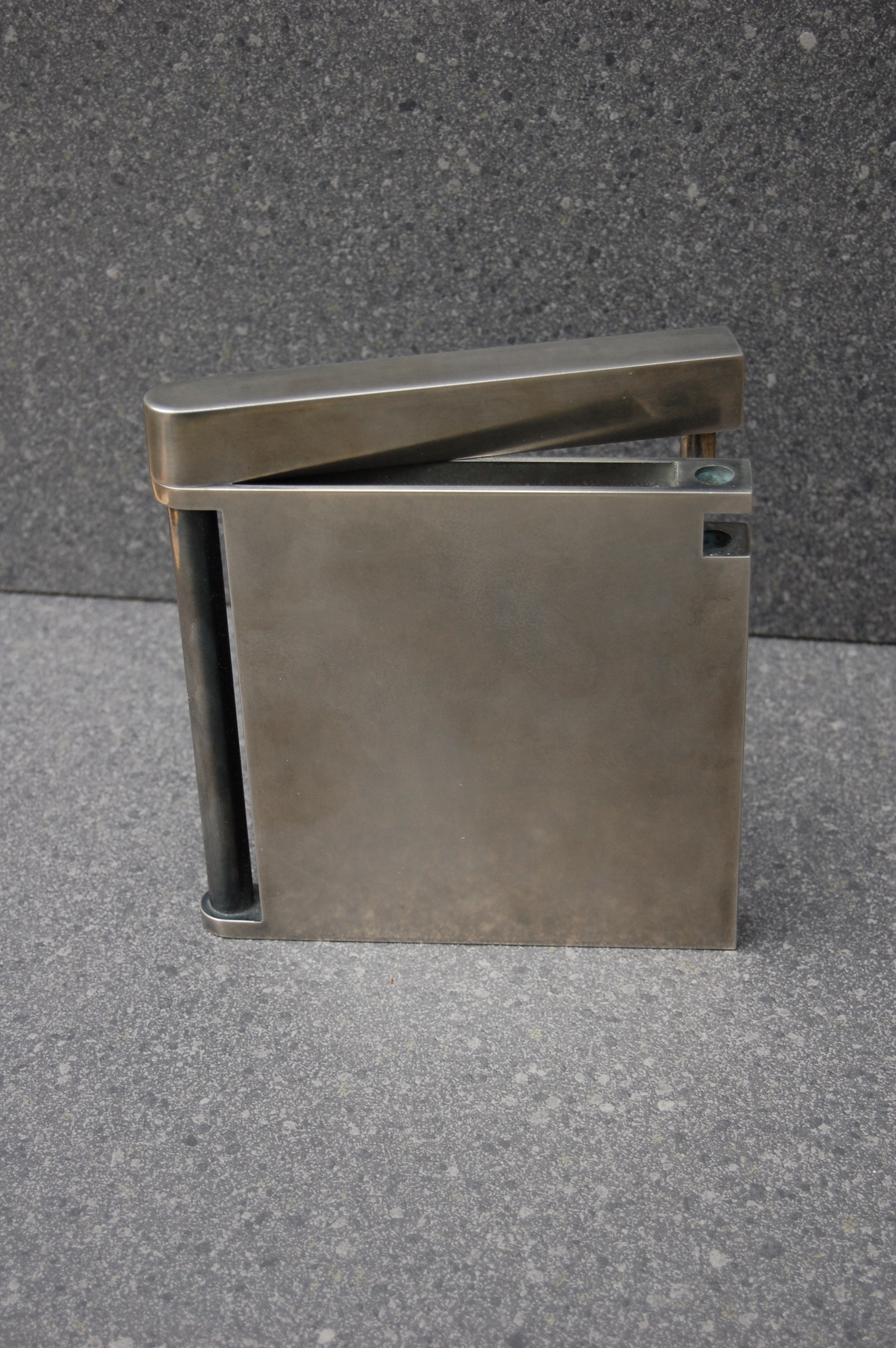  Nickel Plated Brochure holder with light patina.  Designed by Formed Objects 