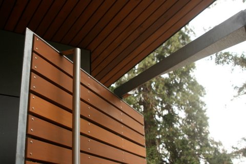  Galvanized steel gate with offset pivot hinge. Handle is stainless steel.&nbsp;  Designed by Eggleston Farkas Architecture 