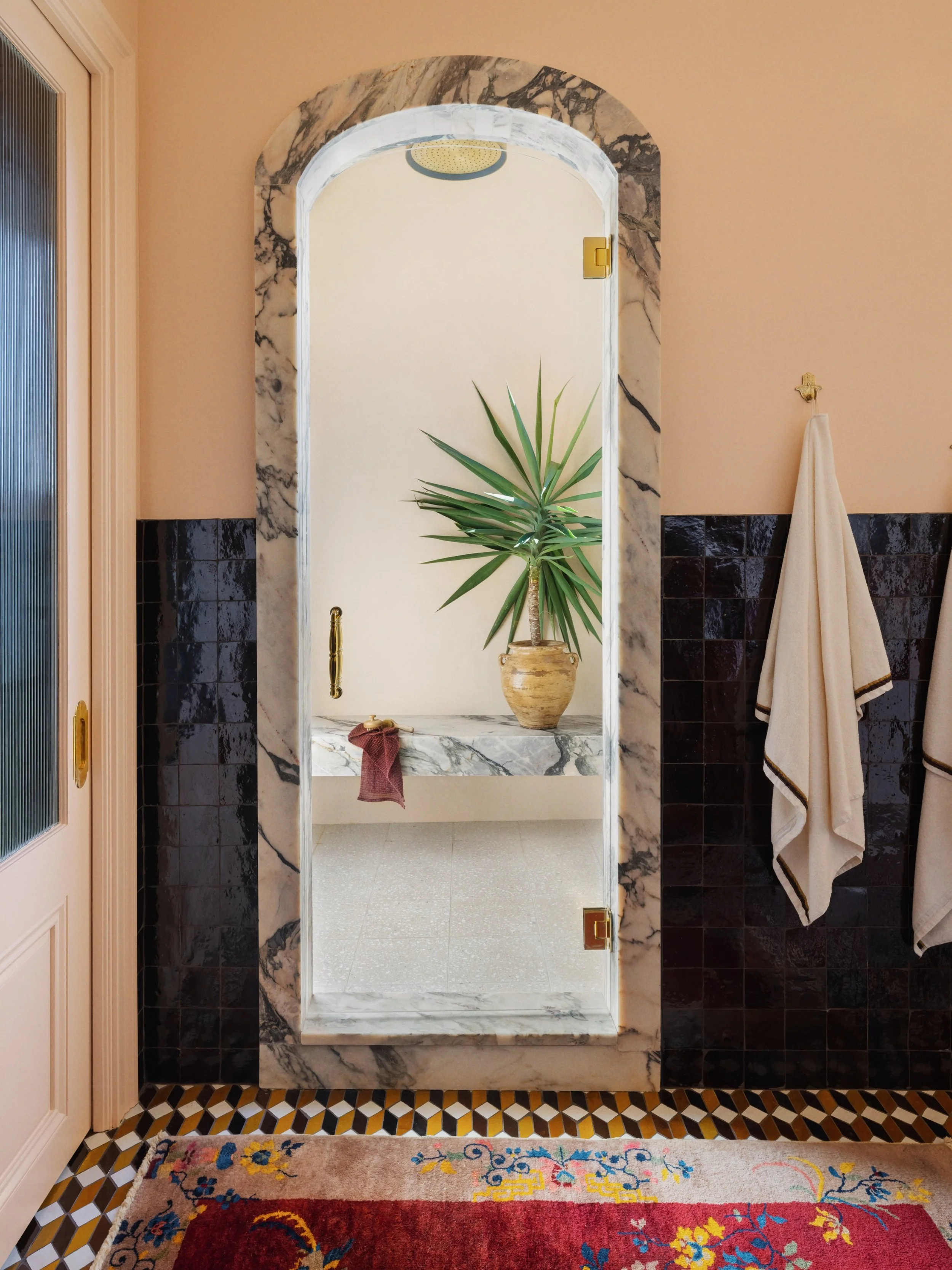 This primary shower was custom-made for THE CLIENT who loves an ultimate 20-minute morning soak. Me? I&rsquo;m a two-minute shower guy. Maybe three if I&rsquo;m feeling fancy! Also, a huge sigh of relief that we skipped installing a steam shower. Aft