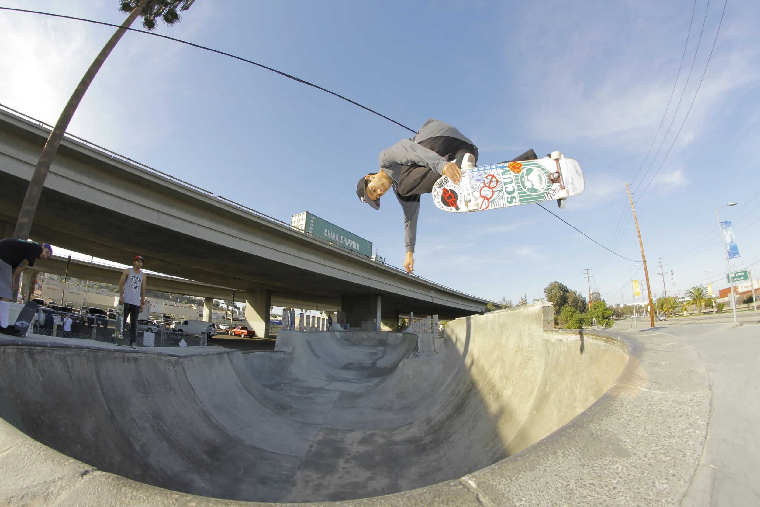 Oscar Navarro blasting off under the 110 freeway