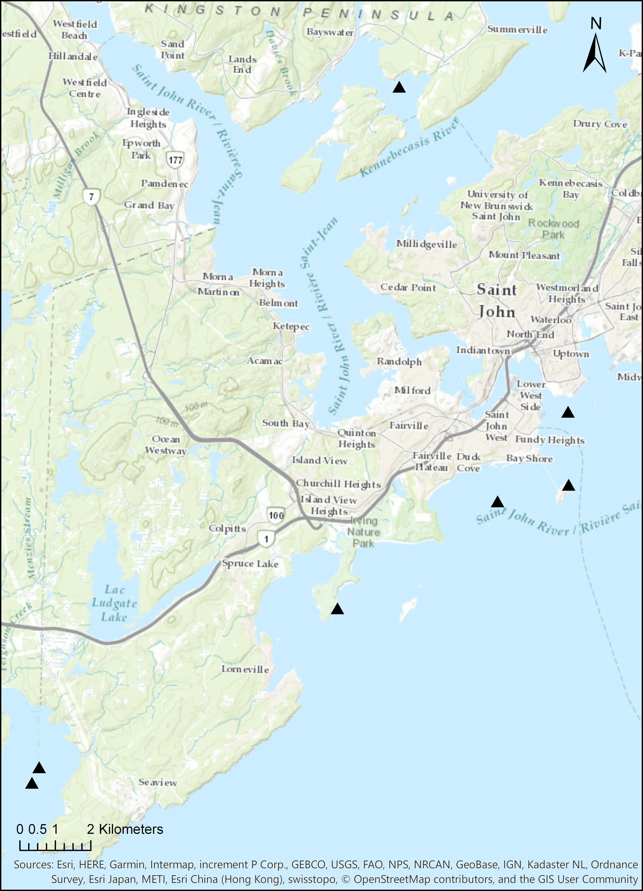 Map of Harbour Seal haul out site locations throughout the Saint John Harbour.